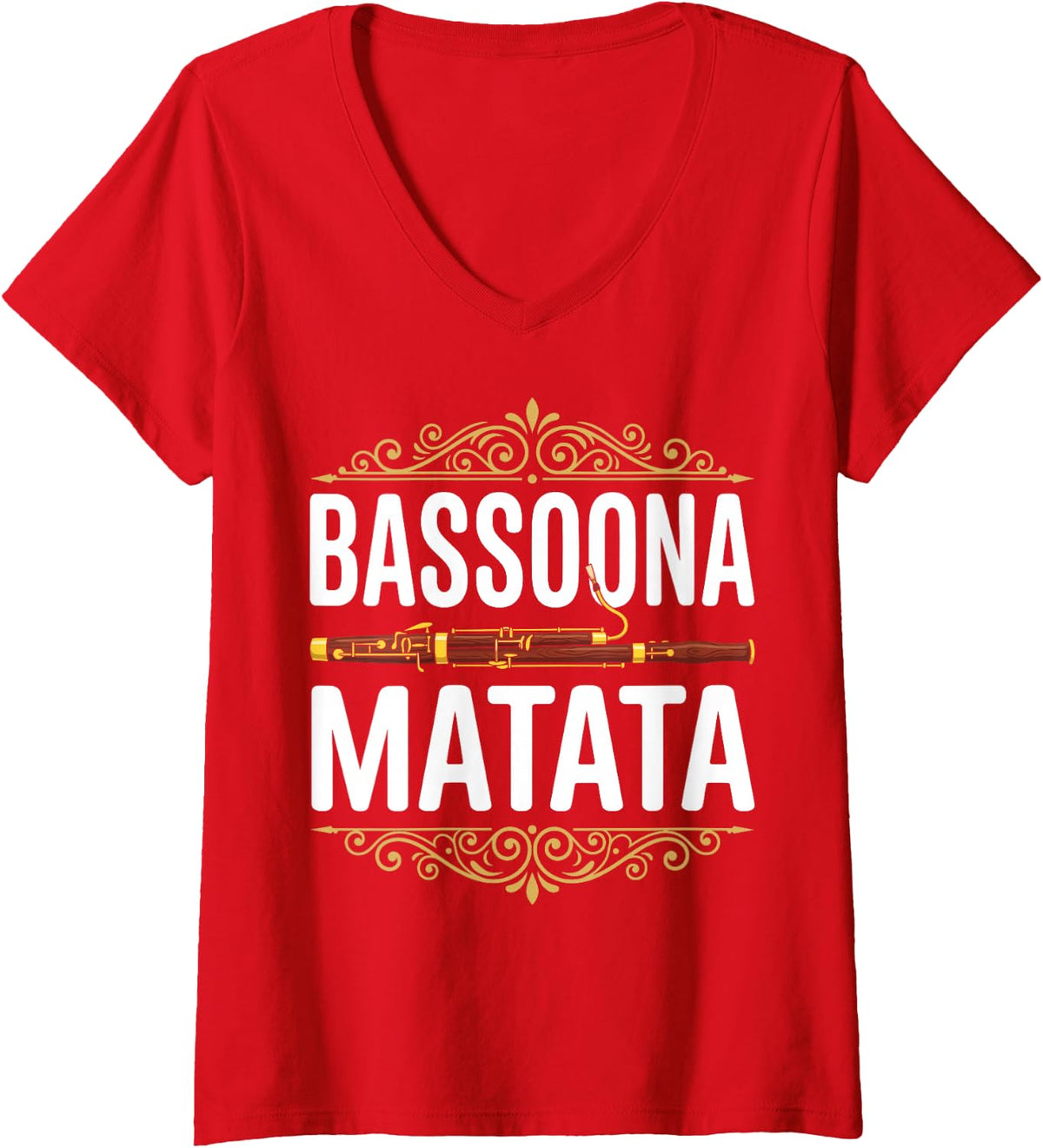 Women's Bassoon Matata Funny Vintage Bassoon Player Bassoonist V-Neck T-Shirt - Red