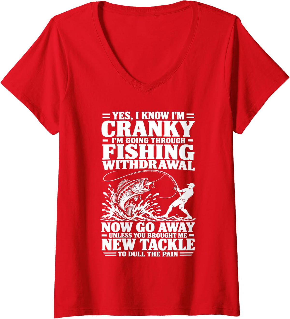 Women's Fishing Fisherman Funny Fish Lover Angler Fishermen V-Neck T-Shirt - Red