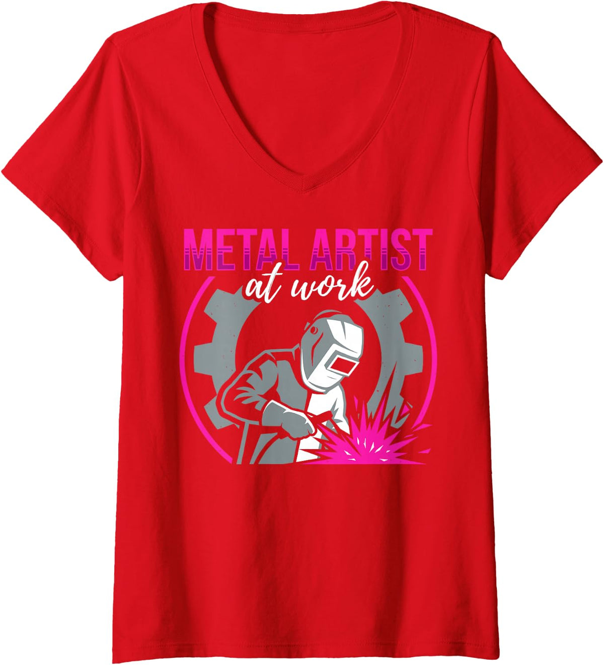 Women's Metal Artist At Work Welder Welding Tee Metalworker V-Neck T-Shirt - Red