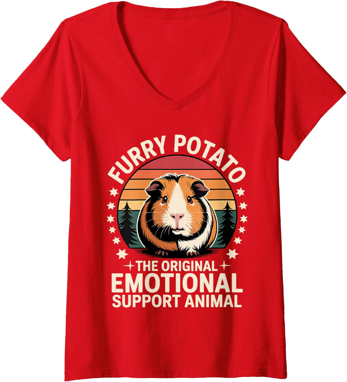 Womens Funny Guinea Pig Art for Men Women Kids Guinea Pig Lovers V-Neck T-Shirt - Red