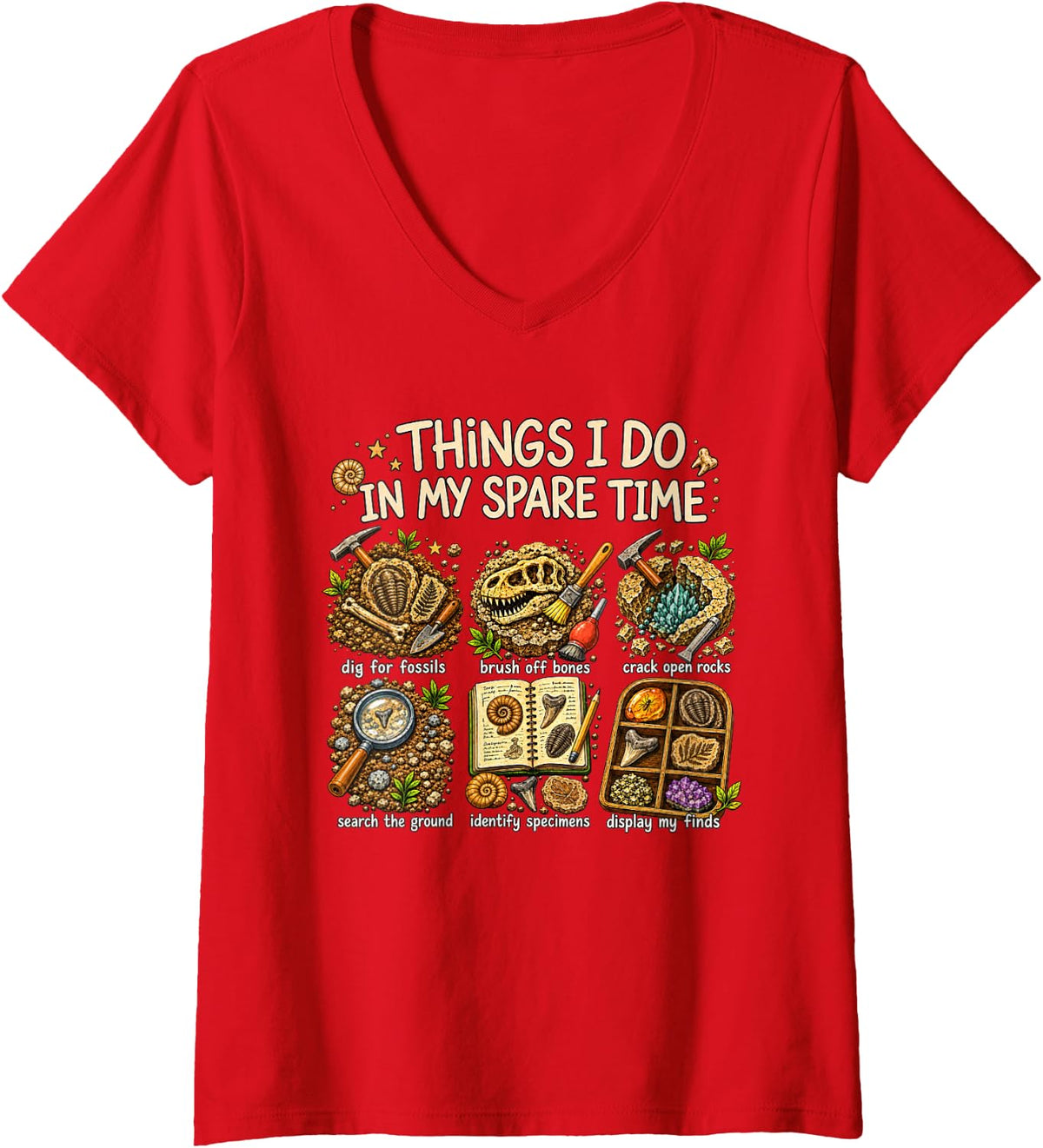 Women's Paleontology Paleontologist Things I Do in My Spare Time V-Neck T-Shirt - Red
