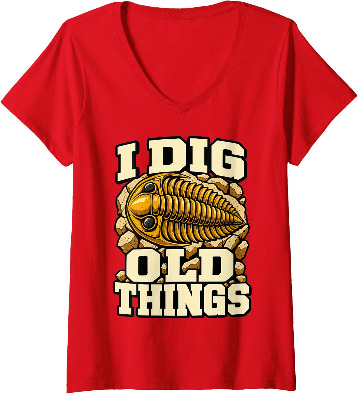 Women's Paleontology I Dig Old Things Paleontologist Trilobite V-Neck T-Shirt - Red