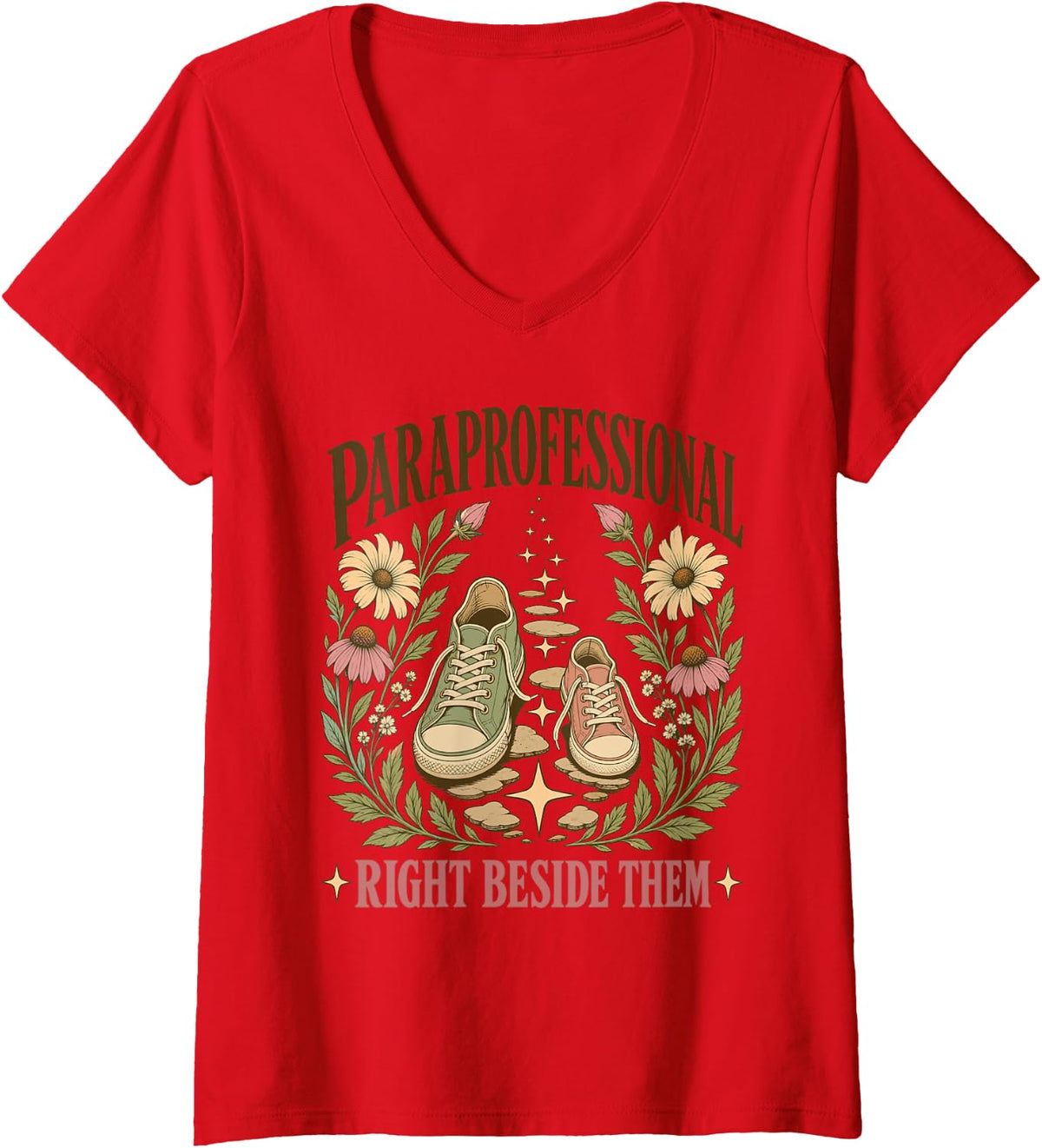 Women's Paraprofessional Right Beside Them Sped Teacher V-Neck T-Shirt - Red