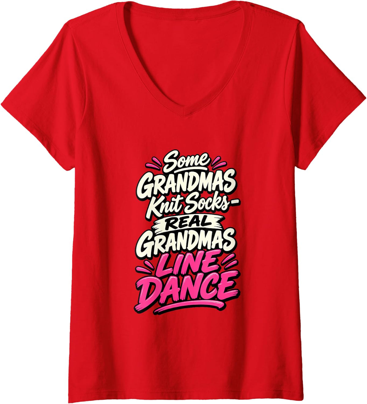Women's Line Dance Grandma Western Country Humor V-Neck T-Shirt - Red
