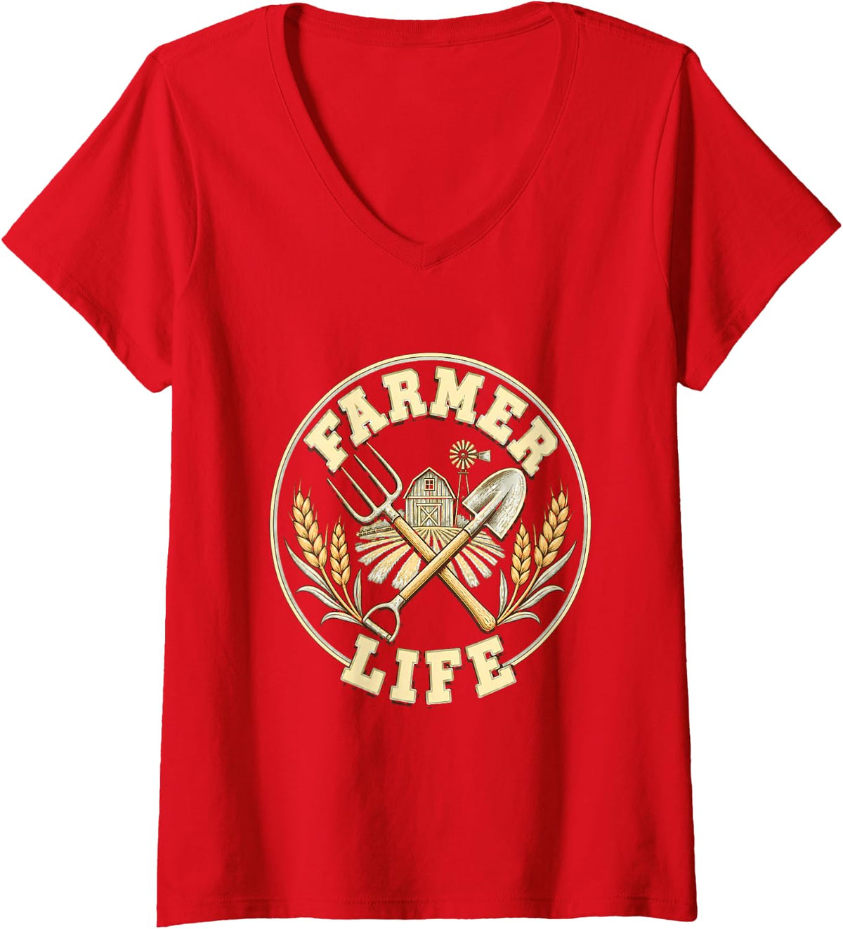 Women's Farmer Life Farming Farm Animal Tractor Farmer Gift Country V-Neck T-Shirt - Red