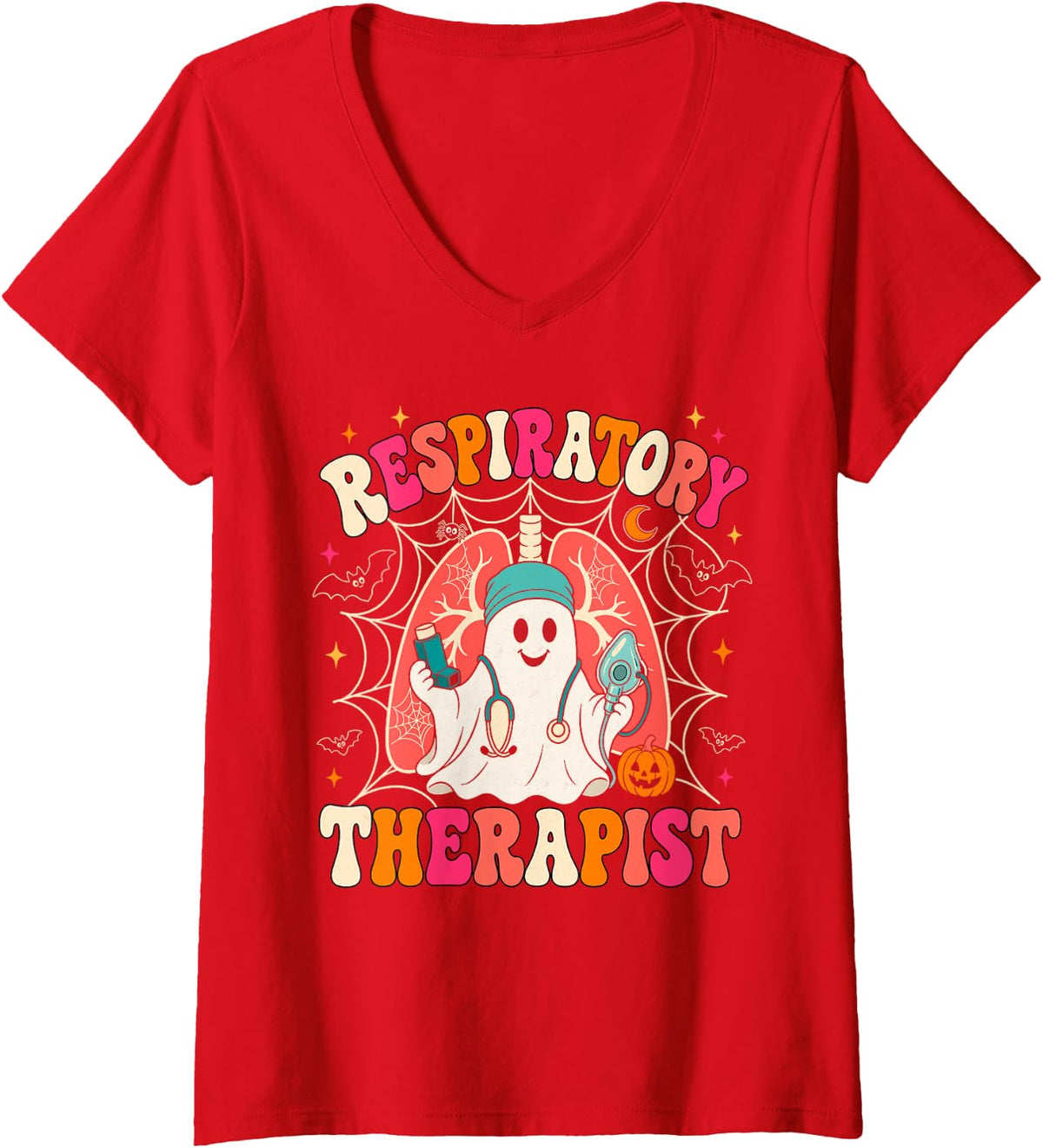 Women's rt Respiratory Therapy Halloween Respiratory Therapist V-Neck T-Shirt - Red