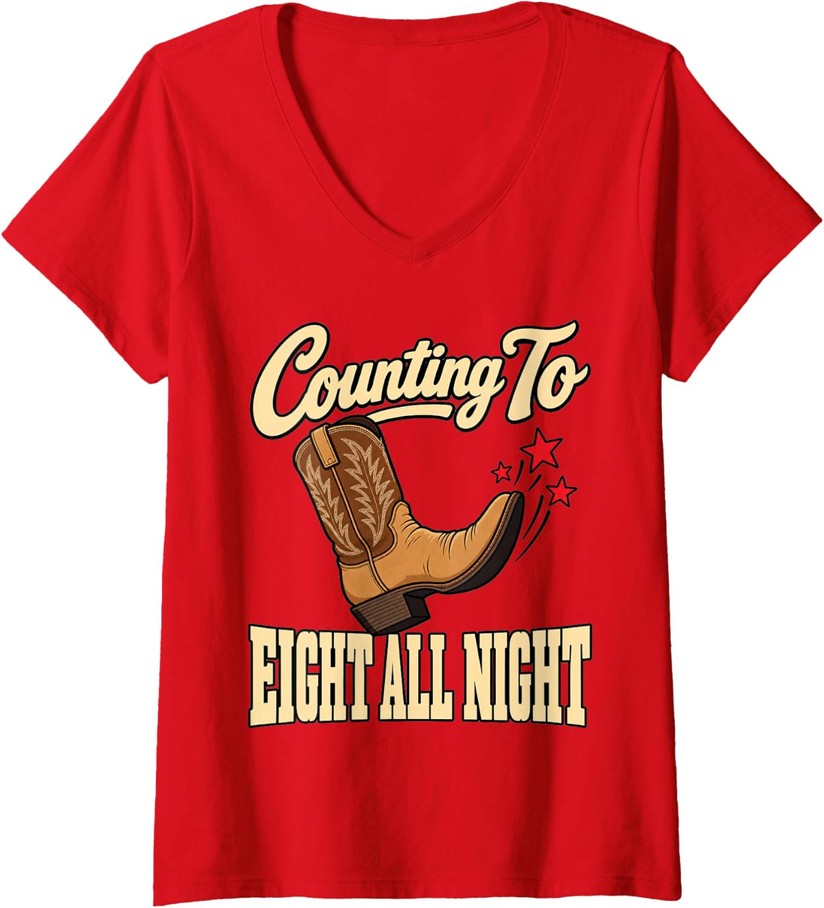 Women's Line Dancing Counting to Eight All Night Boot Funny Western V-Neck T-Shirt - Red