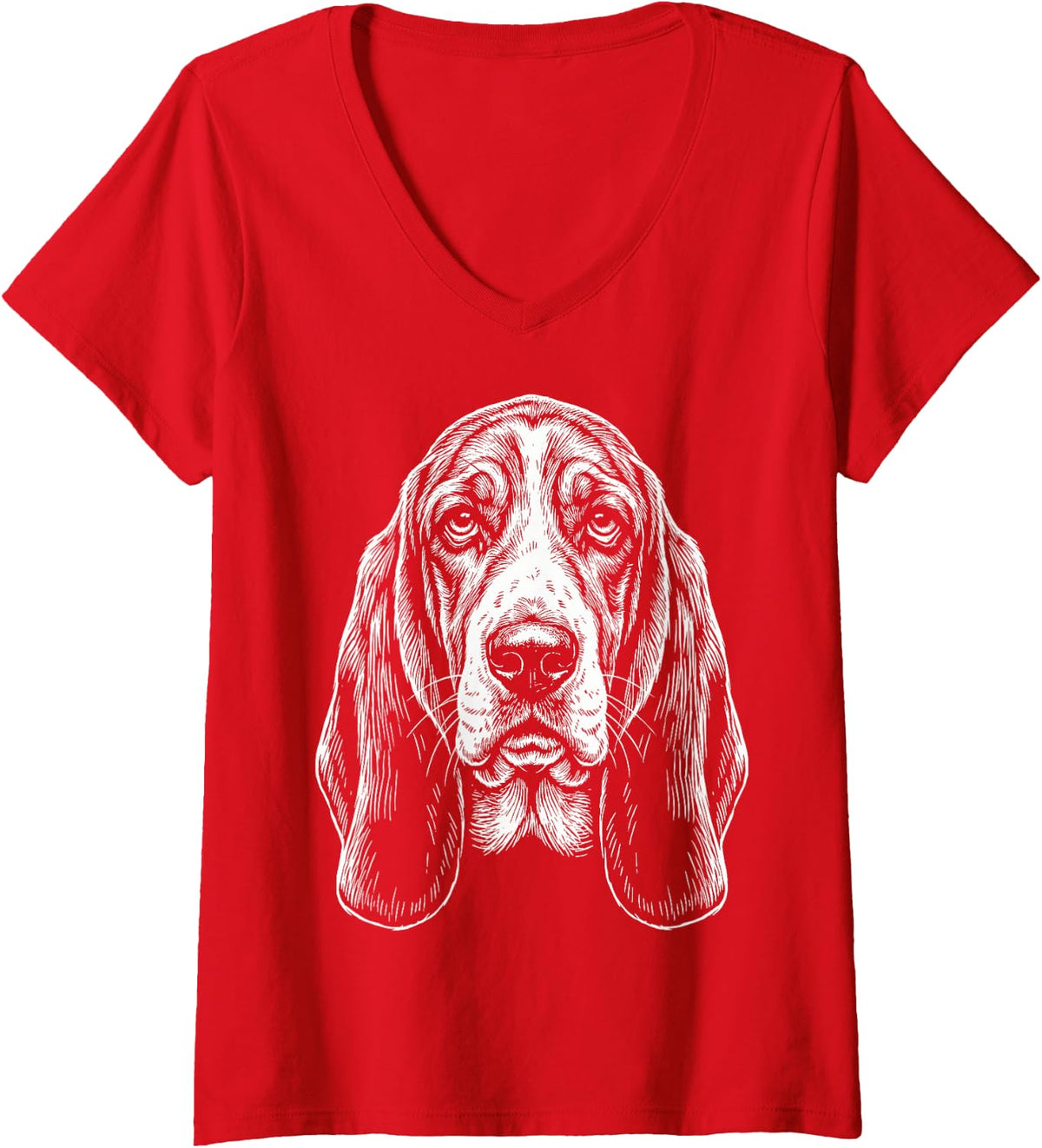 Women's Basset Hound Illustration V-Neck T-Shirt - Red