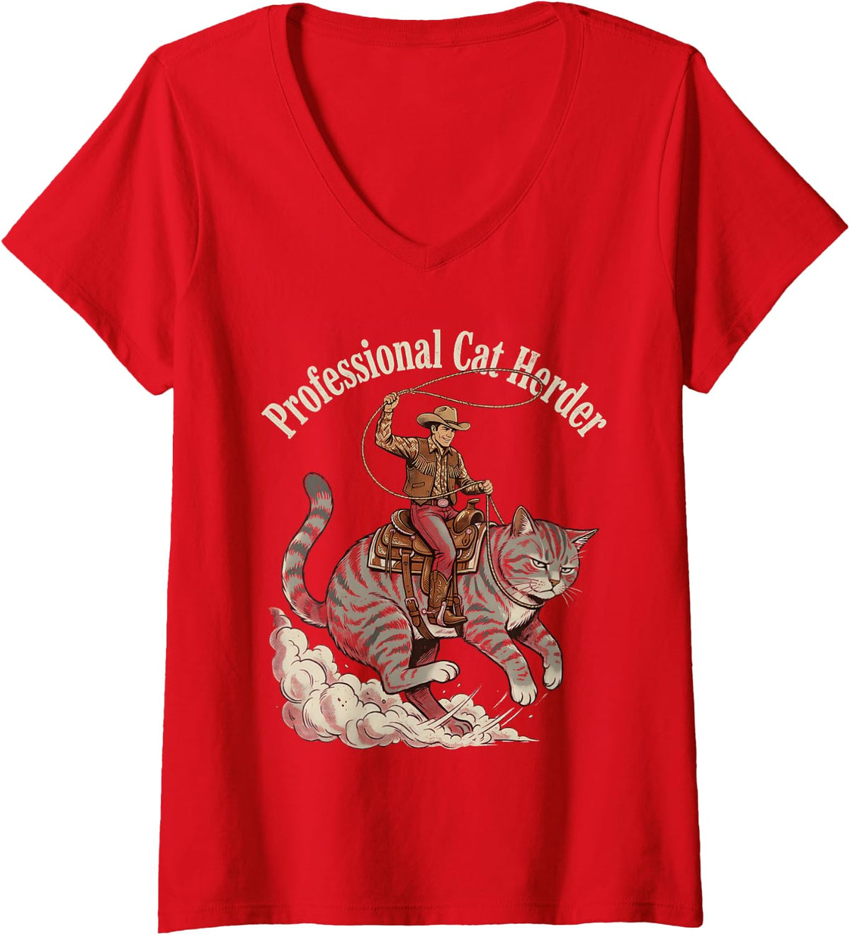 Women's Professional Cat Herder Funny Cat Lover Sayings V-Neck T-Shirt - Red