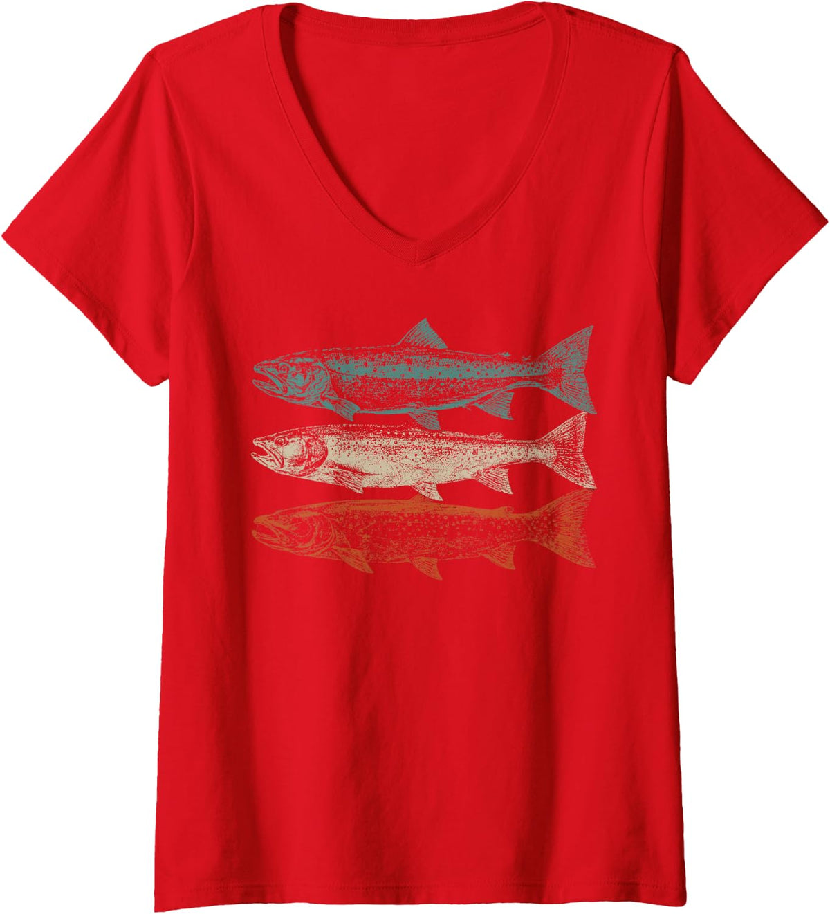 Women's Trout Fishing Fish Lover Retro Fisherman Angler Outdoor V-Neck T-Shirt - Red