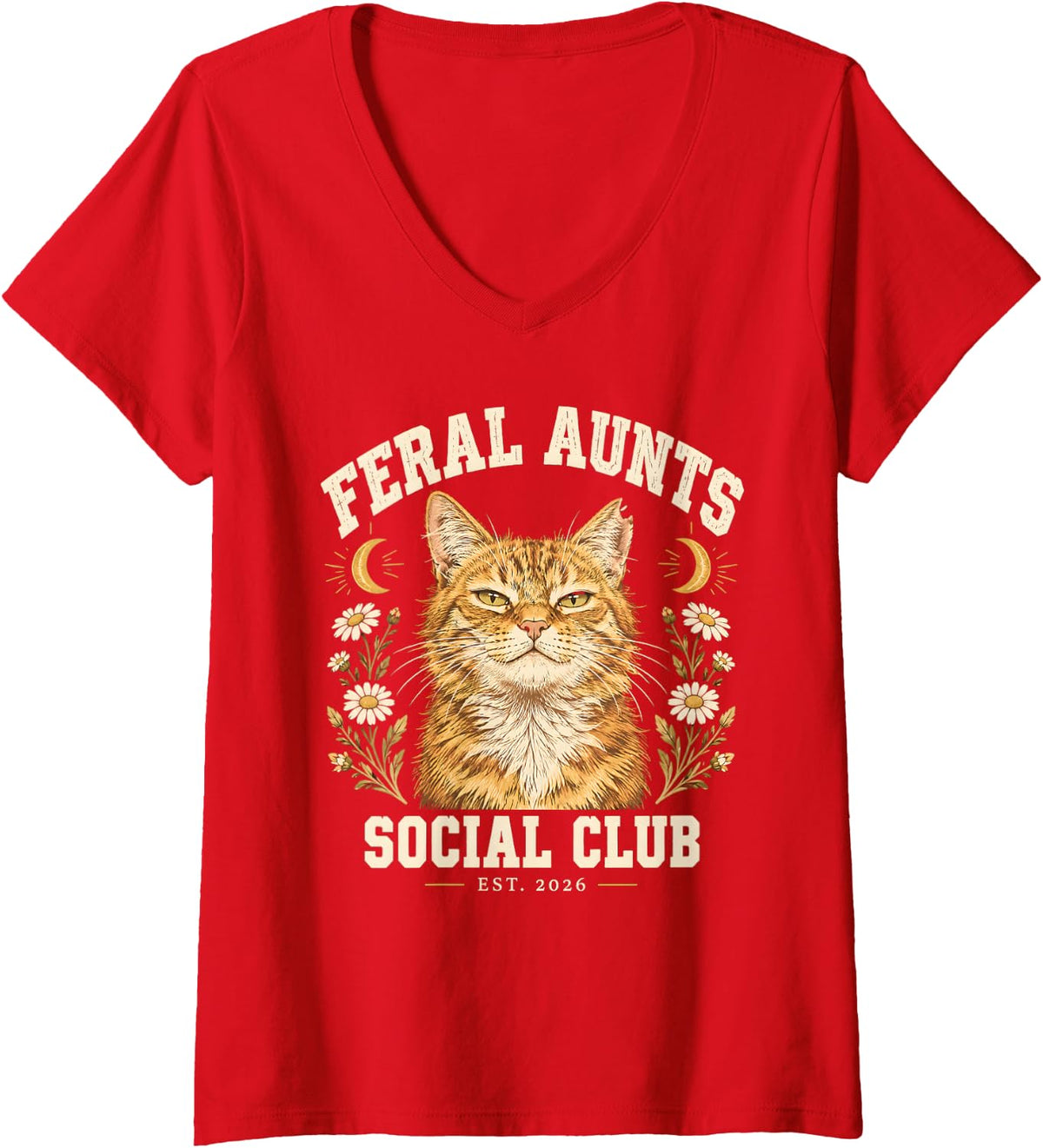 Women's Feral Aunts Social Club Alley Cat Auntie V-Neck T-Shirt - Red