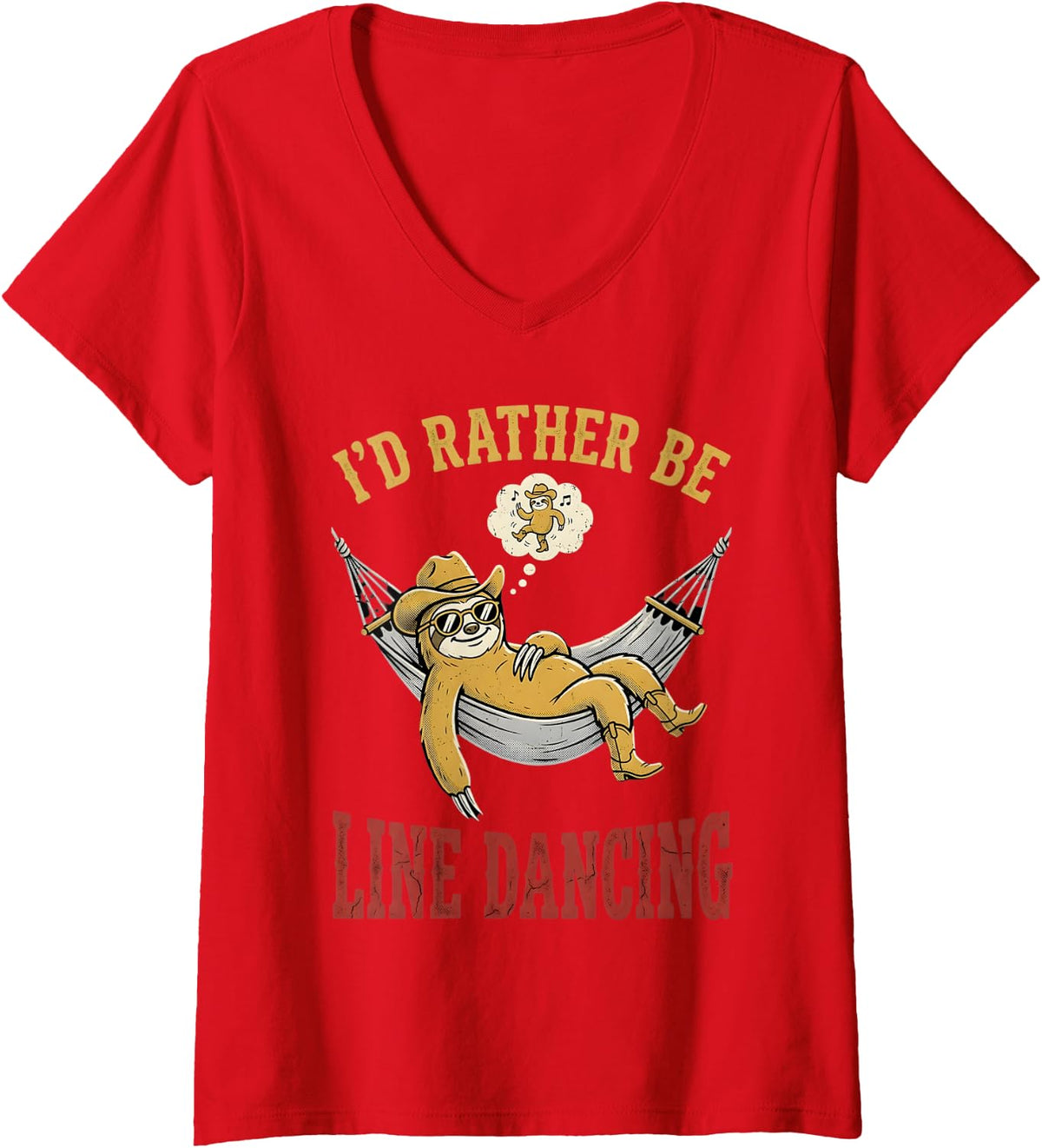 Women's Line Dancer Sloth Line Dance Line Dancing V-Neck T-Shirt - Red
