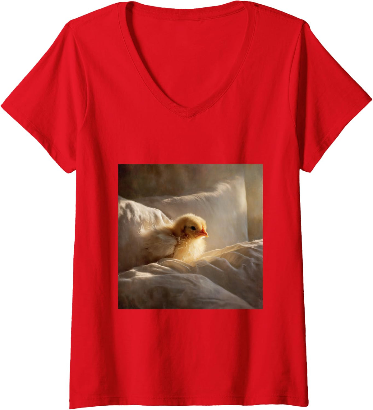 Women's Cute Little Yellow Animal Life V-Neck T-Shirt - Red
