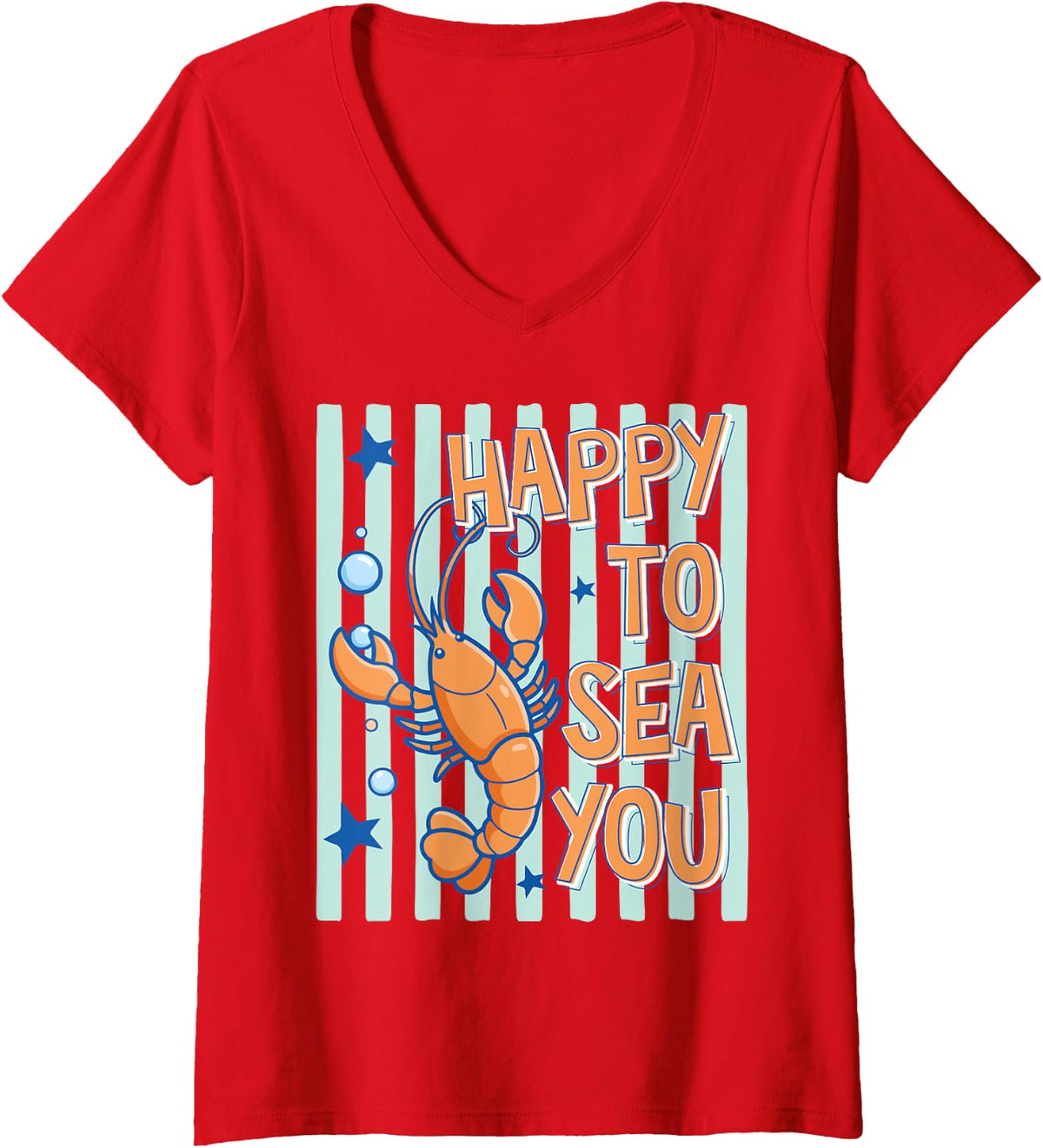 Women's Happy to Sea You Teacher Sea Animals Back to School V-Neck T-Shirt - Red