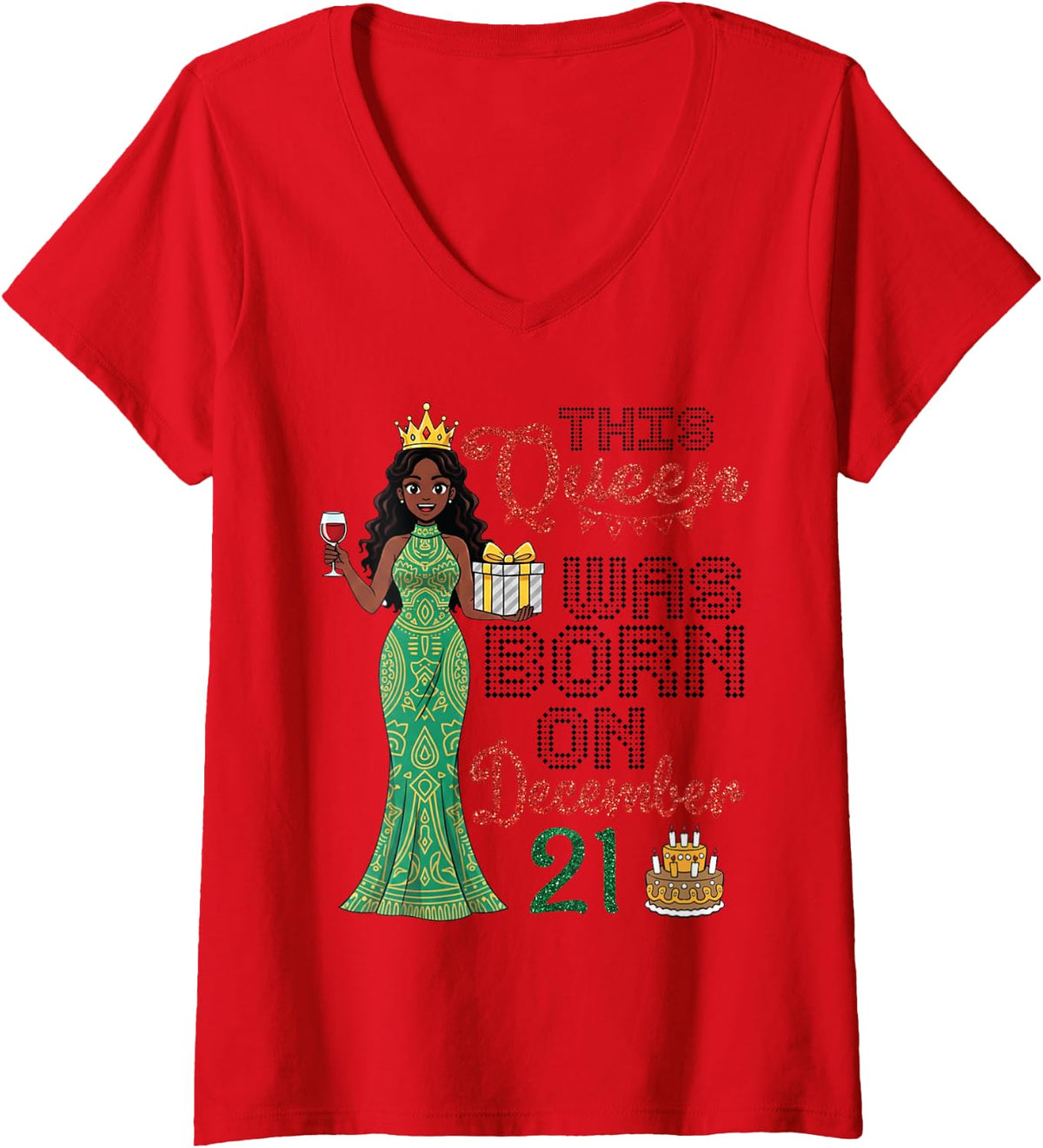 Women's This Queen was Born On December 21 Happy Birthday to Me Girl V-Neck T-Shirt - Red