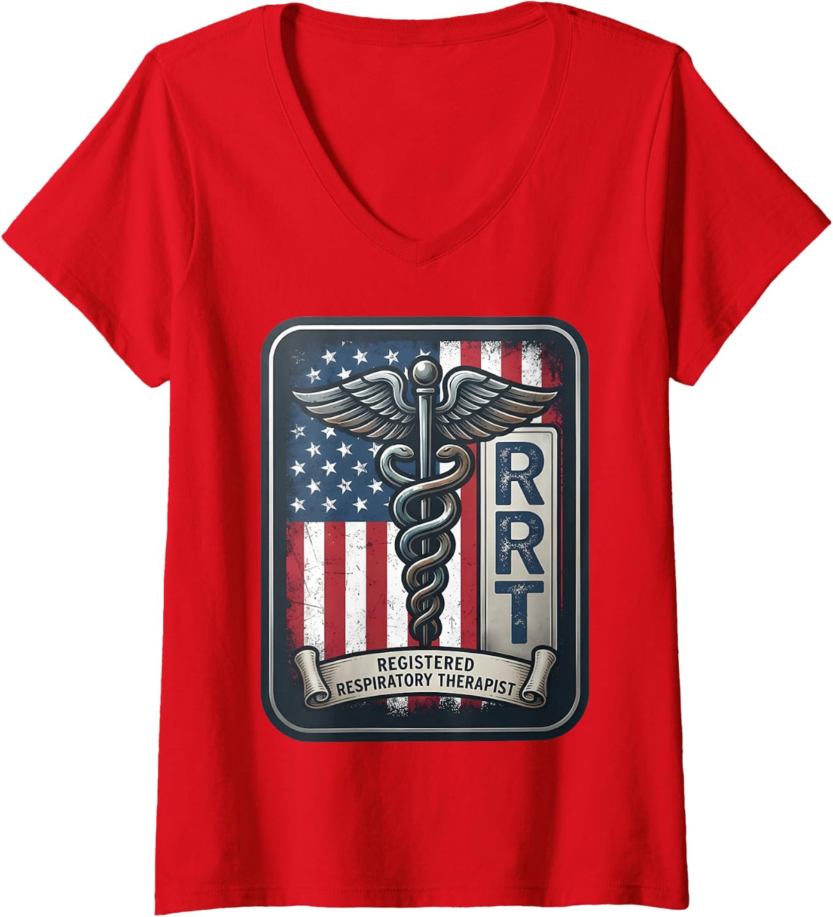 Women's RRT American Registered Respiratory Therapist Pulmonary USA V-Neck T-Shirt - Red
