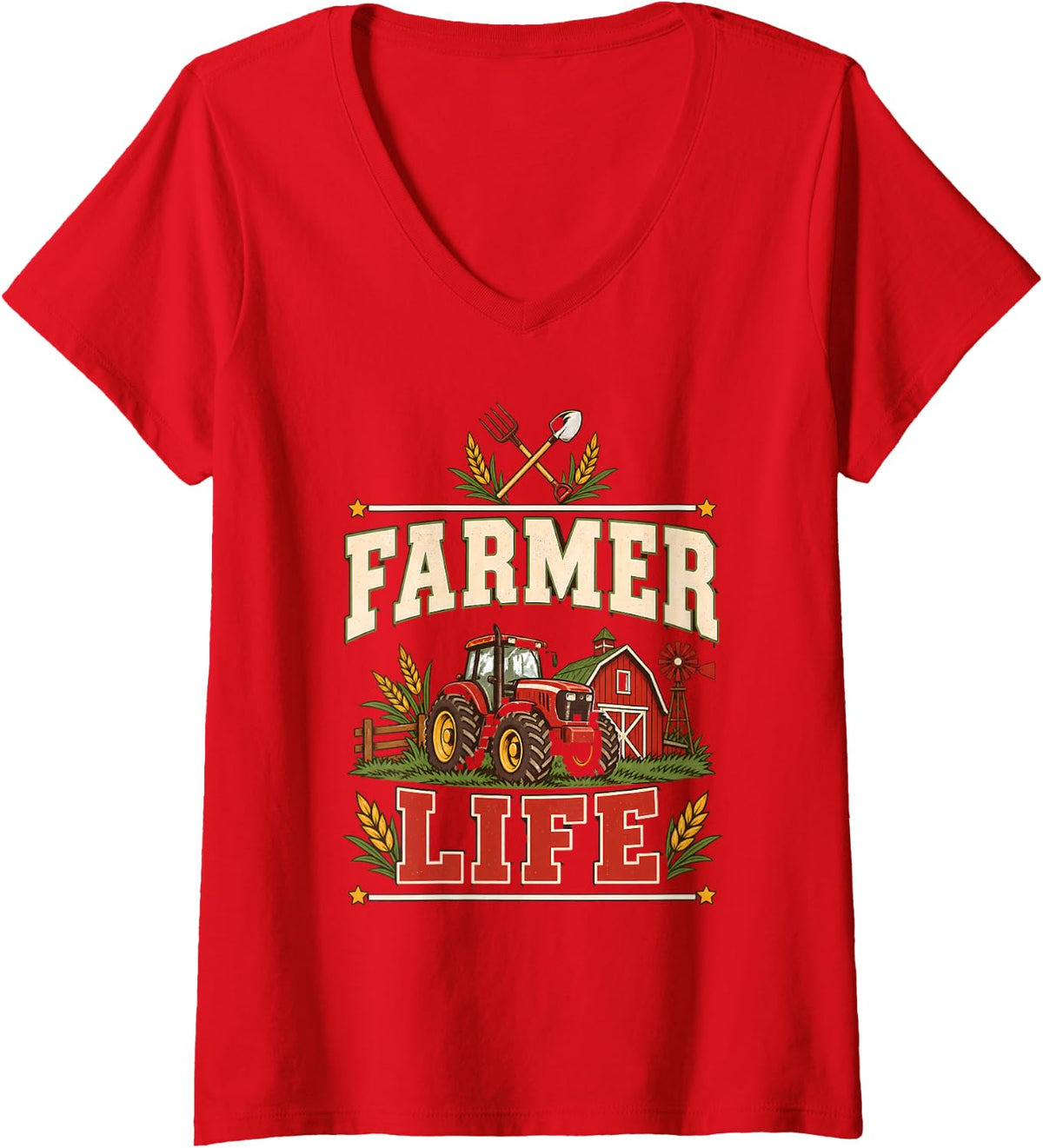 Women's Farmer Life Farming Tractor Farm Animal Farmer Gift Country V-Neck T-Shirt - Red