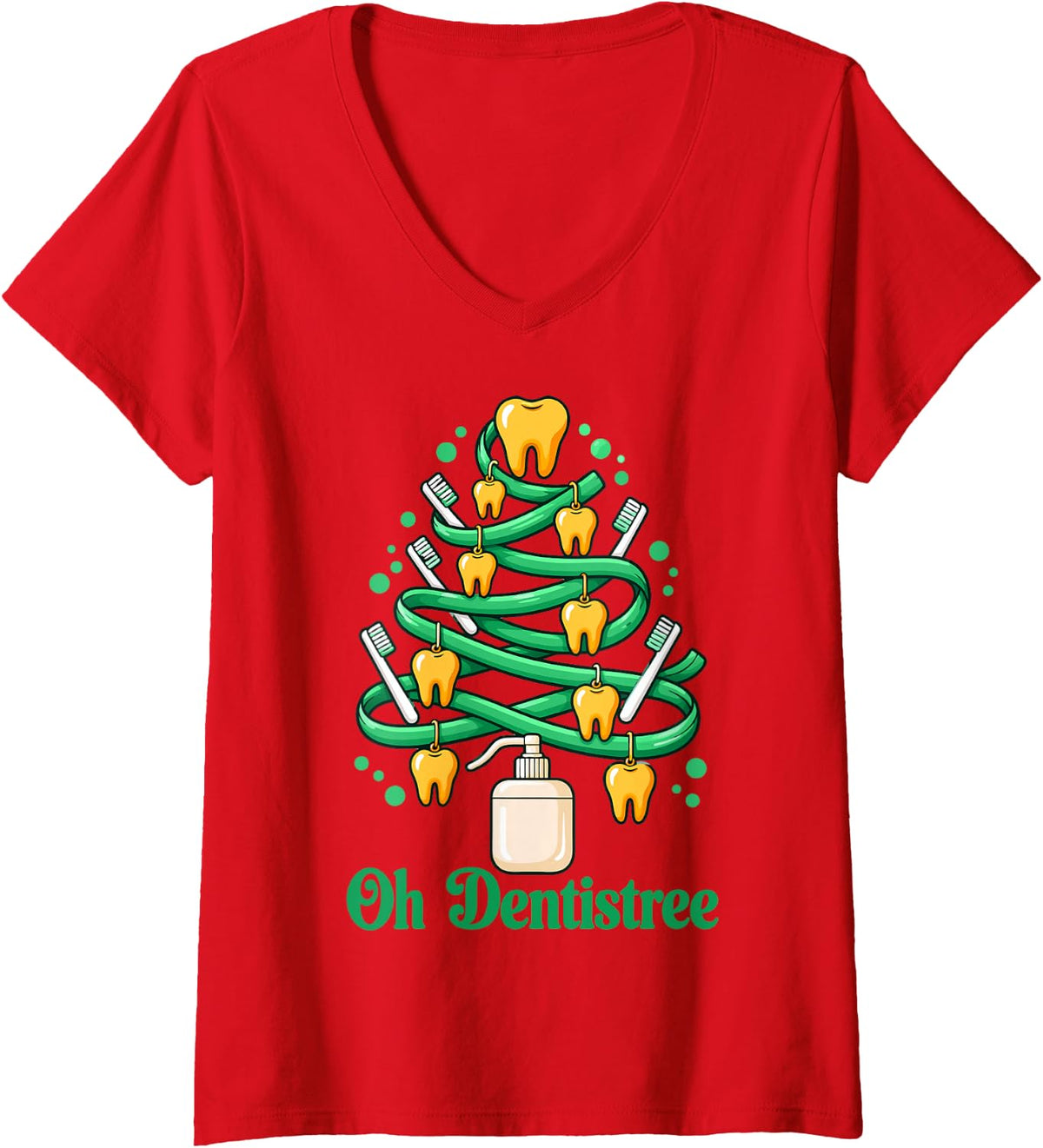 Women's Oh Dentistree Funny Holiday Dental Christmas V-Neck T-Shirt - Red