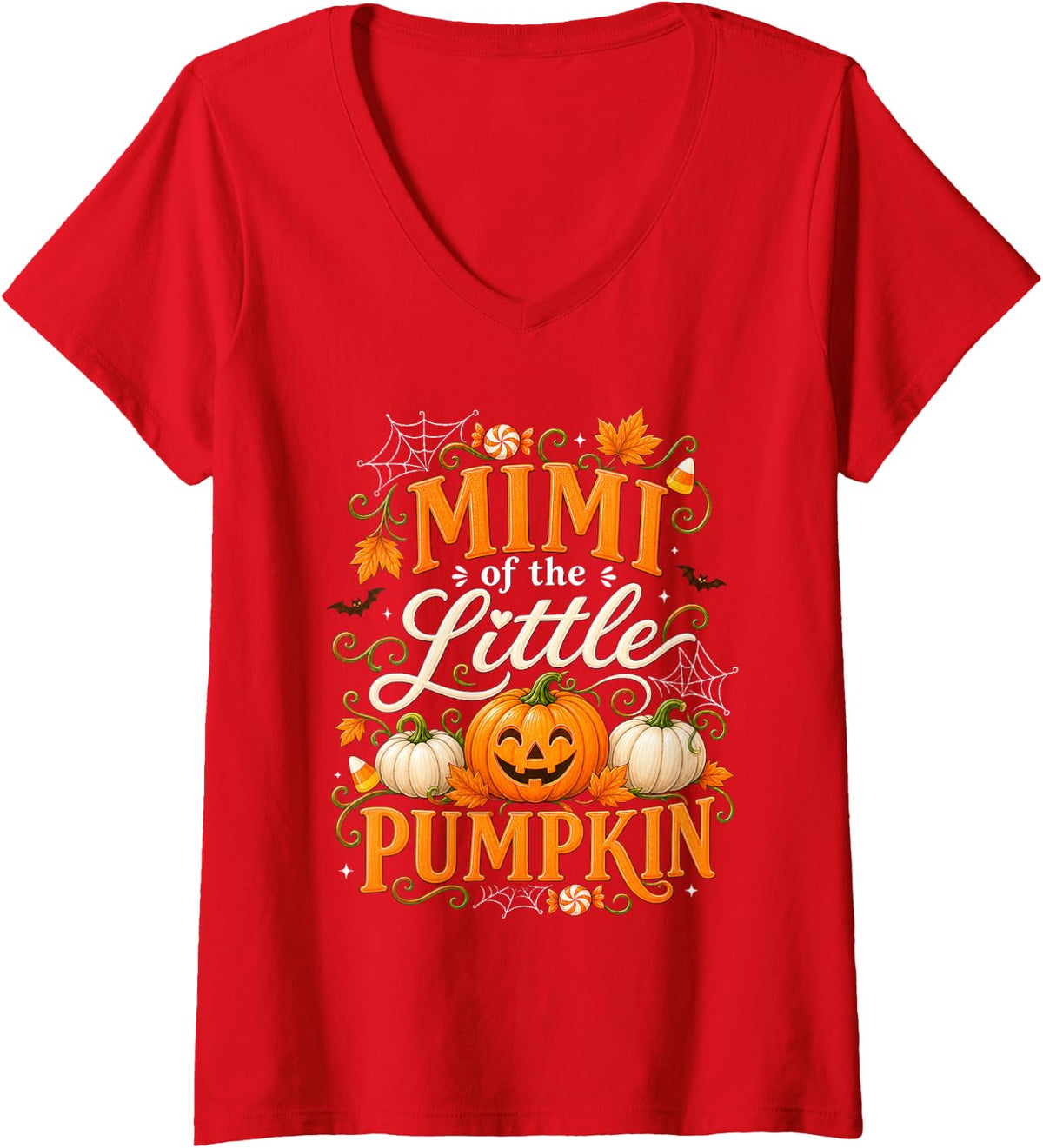 Women's Mimi of the Little Pumpkin Halloween Autumn Family Moments V-Neck T-Shirt - Red
