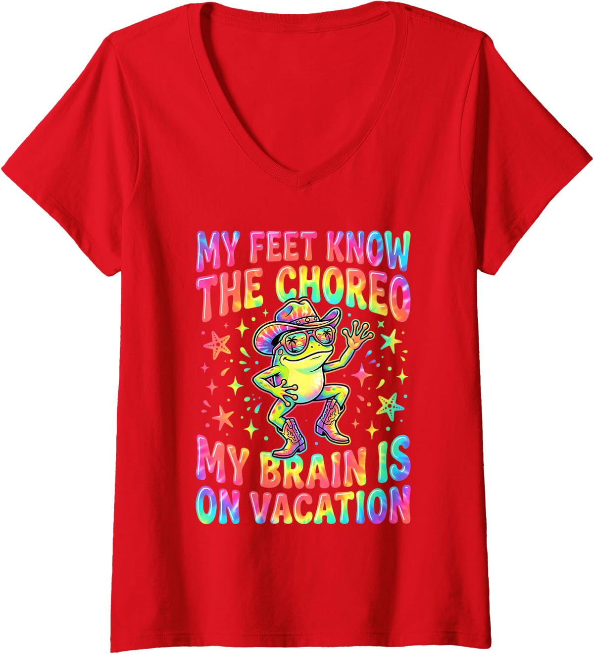 Women's Line Dancer Funny Frog Line Dance Line Dancing V-Neck T-Shirt - Red