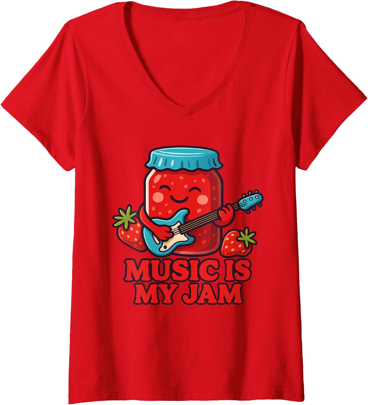 Women's Music is My Jam Cute Retro Music Teacher Art V-Neck T-Shirt - Red