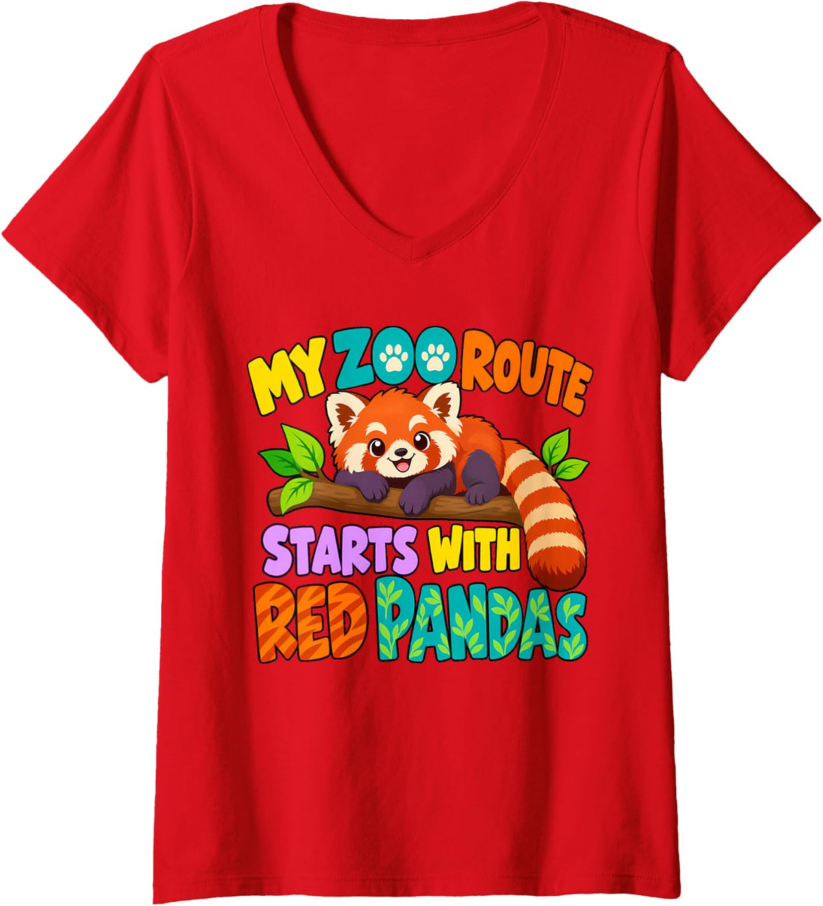 Women's Zoo Route Red Pandas Zoo Trip Jungle Animal Safari Zoo Day V-Neck T-Shirt - Red