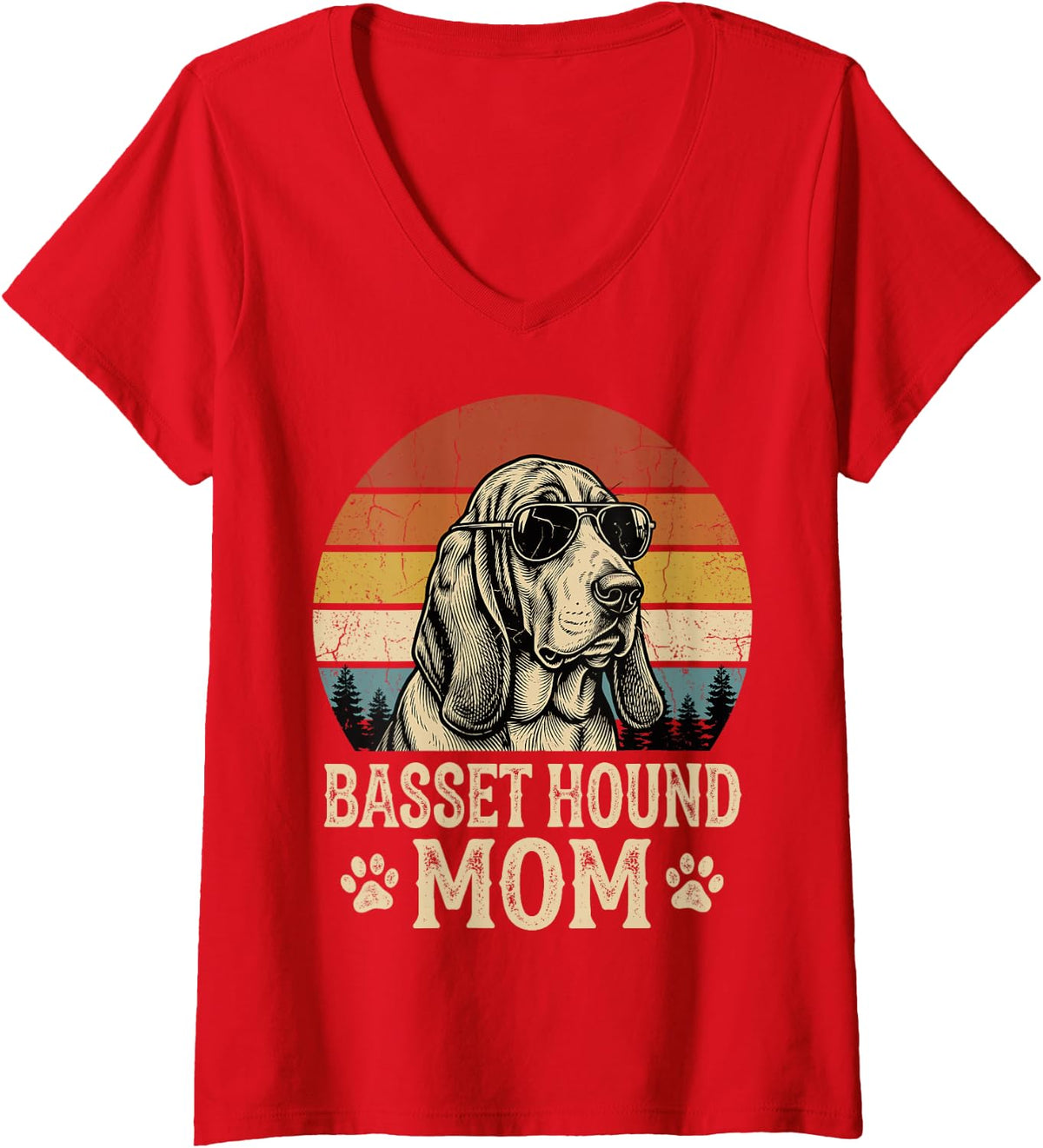 Women's Basset Hound Mom V-Neck T-Shirt - Red