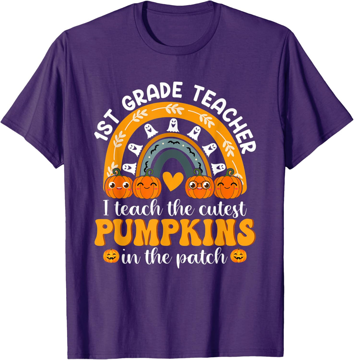 I Teach The Cutest Pumpkins In The Patch 1st Grade Halloween T-Shirt - Purple