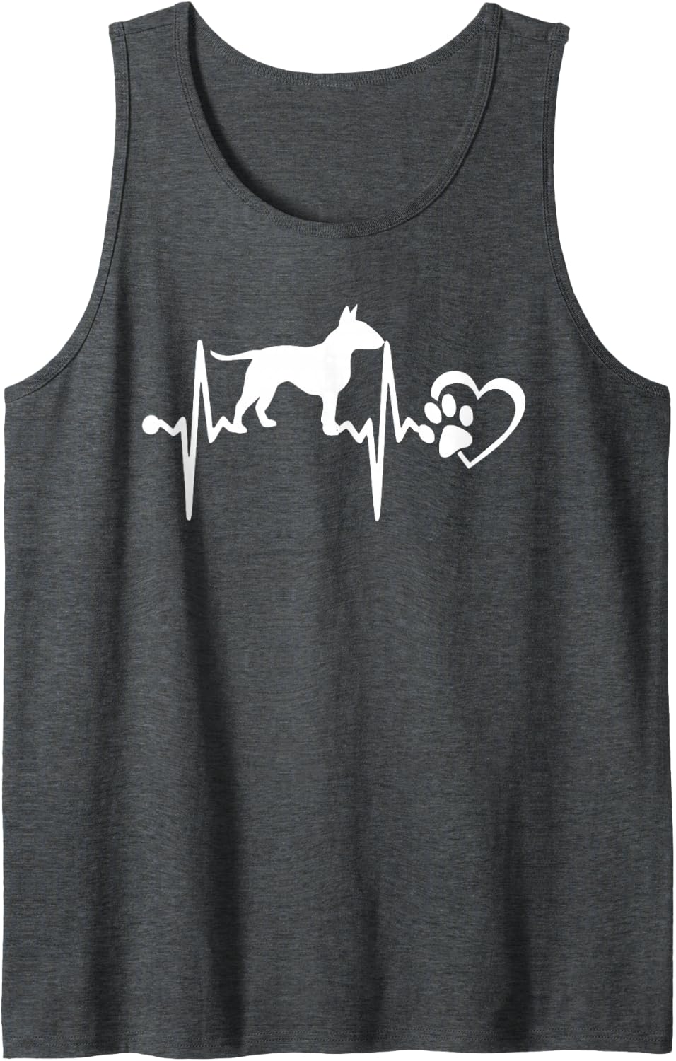 Bull Terrier Dog Heartbeat Paw Love Funny Puppy Lovers Sleeveless Tank Top - Dark Heather Grey