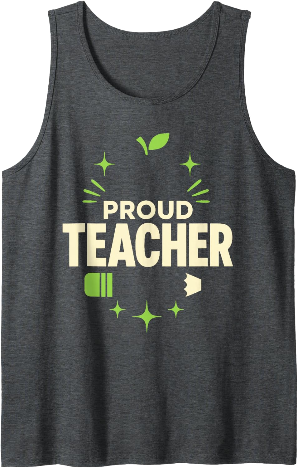 Proud Teacher School Apple Sleeveless Tank Top - Dark Heather Grey