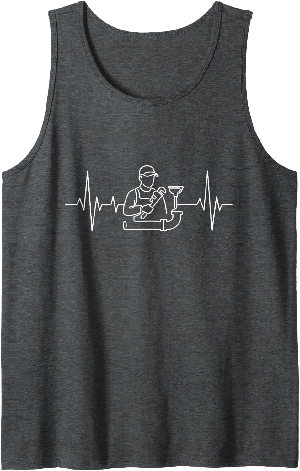 Plumber Heartbeat Pulse Pipe Wrench Plumbing Graphic Sleeveless Tank Top - Dark Heather Grey