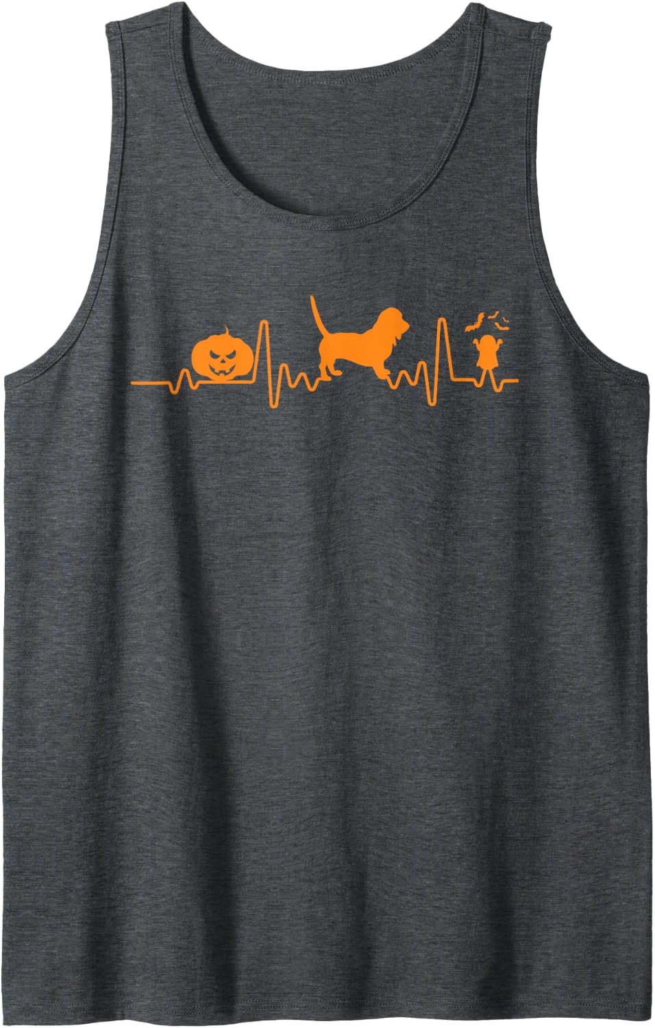 Basset Hound Dog Heartbeat Pumpkin Halloween Costume Sleeveless Tank Top - Dark Heather Grey