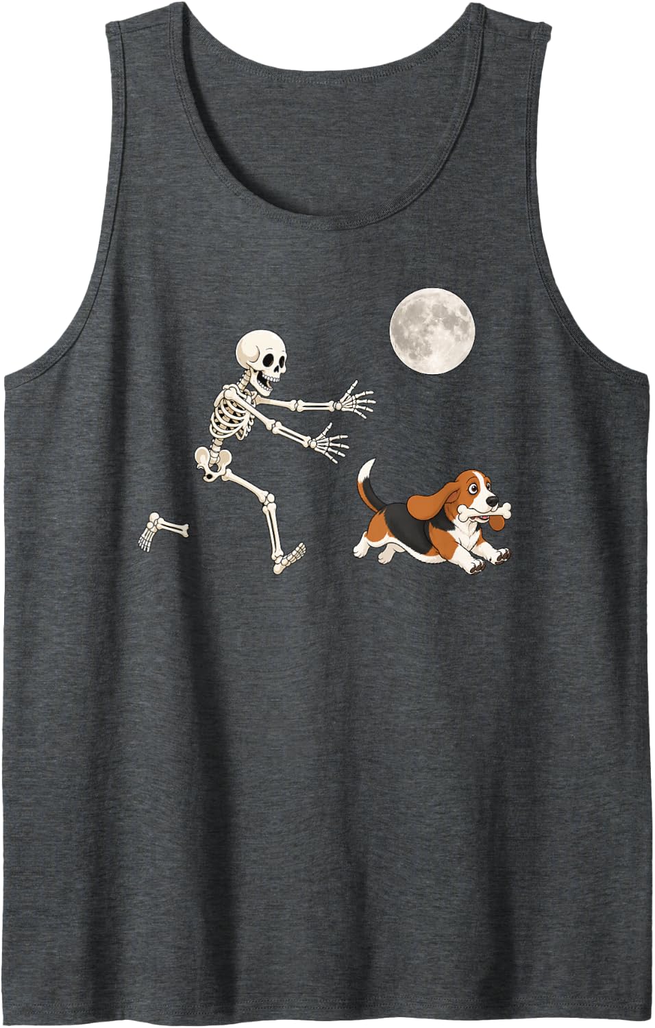 Basset Hound Running Skeleton Retro Halloween Dog Sleeveless Tank Top - Dark Heather Grey
