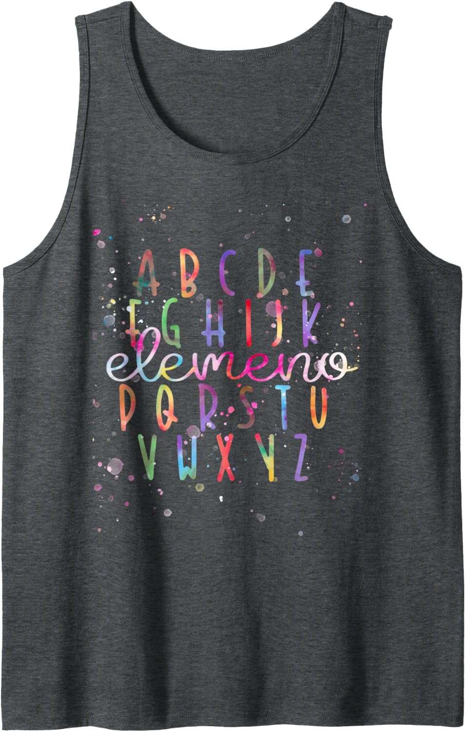 ABC Elemeno Kindergarten Teacher Back to Tie Dye Sleeveless Tank Top - Dark Heather Grey