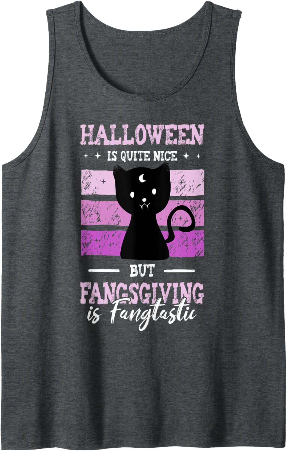 Vampire Cat Costume Halloween Pun Fangsgiving Fangtastic Tank Top - Dark Heather Grey