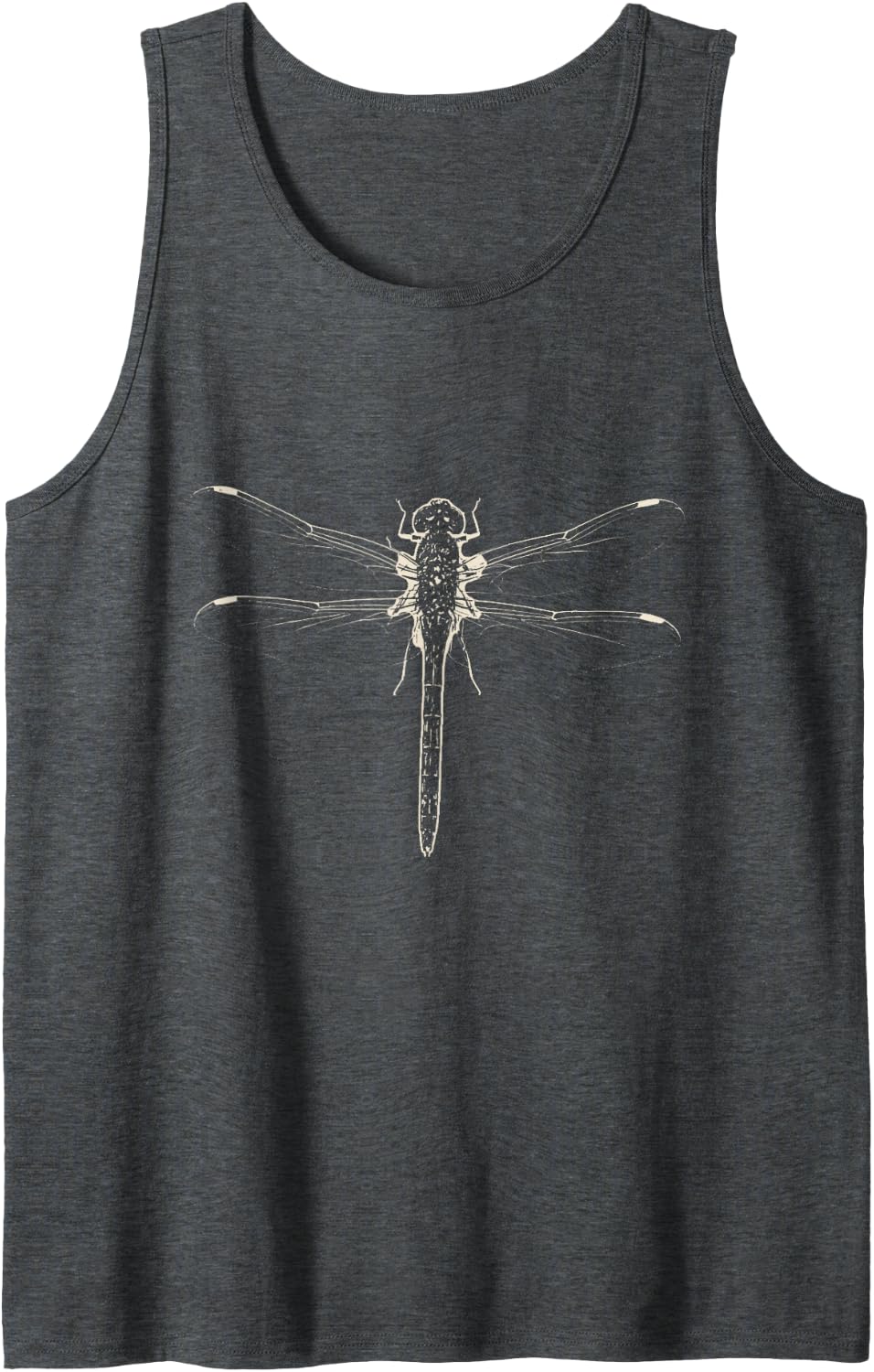 Vintage Dragonfly Ink Drawing Insect Entomology Sleeveless Tank Top - Dark Heather Grey