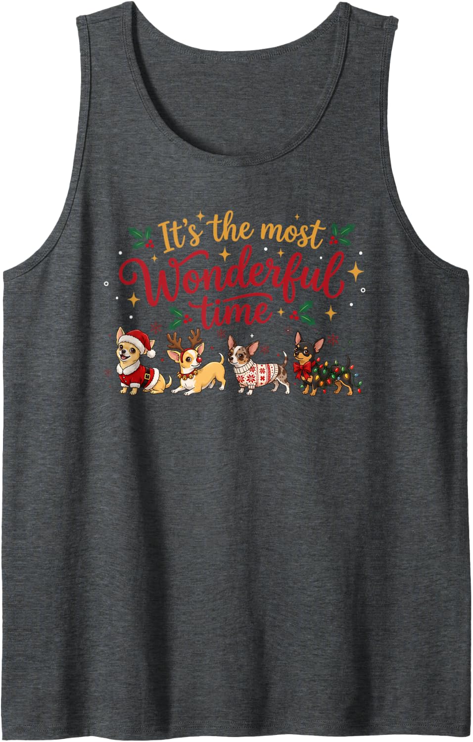 Funny Chihuahua Christmas Dog Lovers Holiday Sleeveless Tank Top - Dark Heather Grey