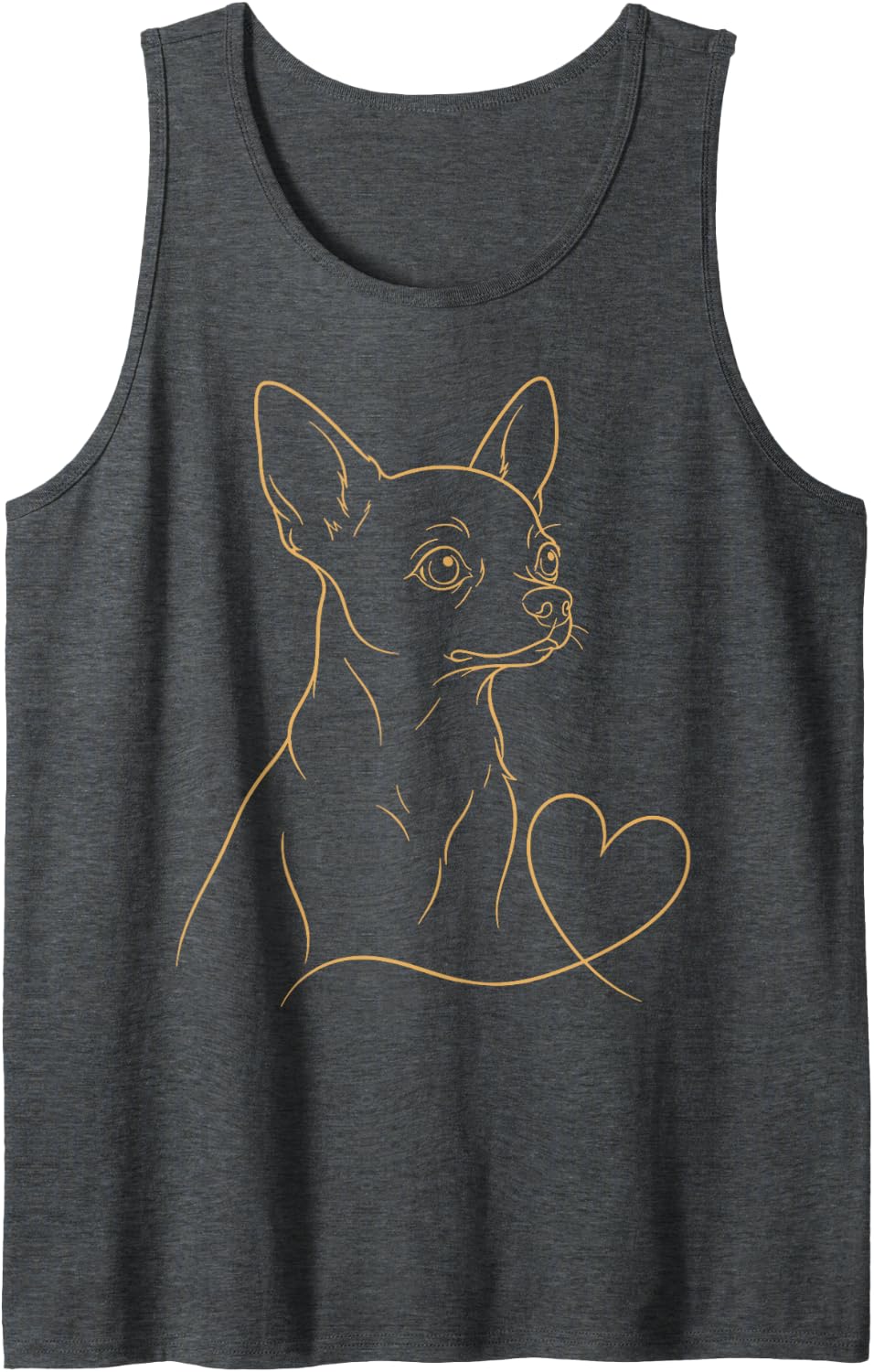 Dog Lover Chihuahua Line Art Sleeveless Tank Top - Dark Heather Grey
