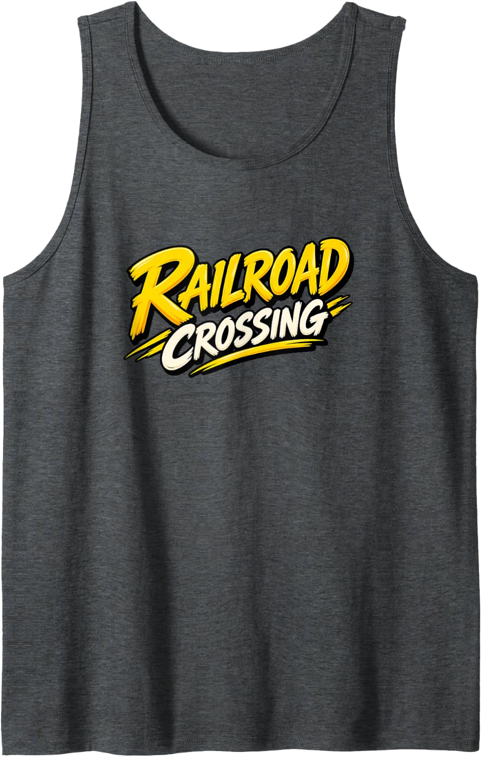 Railroad Crossing Railfan Train Humor Sleeveless Tank Top - Dark Heather Grey