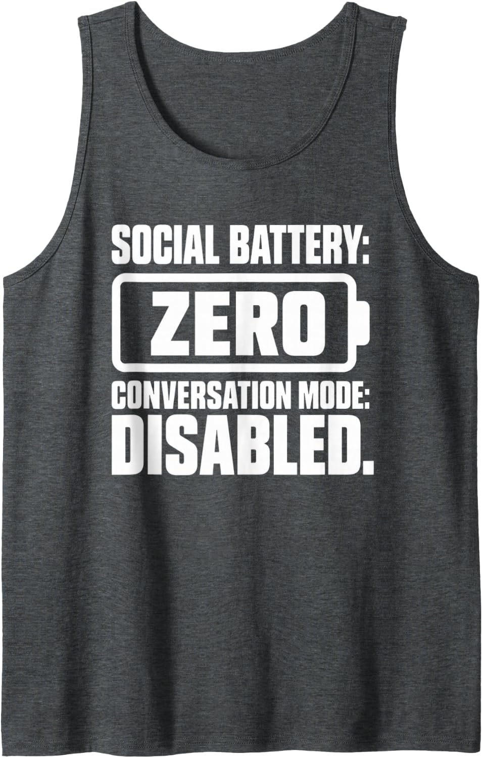 Men's Funny Social Battery Zero Conversation Mode Disabled Meme Sleeveless Tank Top - Dark Heather Grey