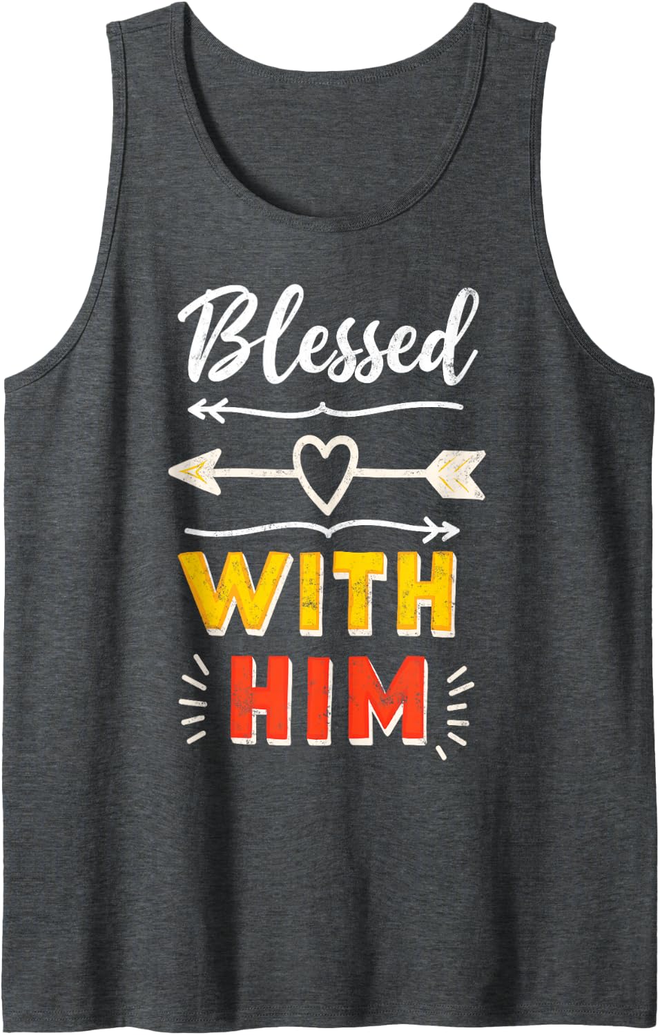 Blessed with Him Happy Thanksgiving Day Family Dinner Sleeveless Tank Top - Dark Heather Grey