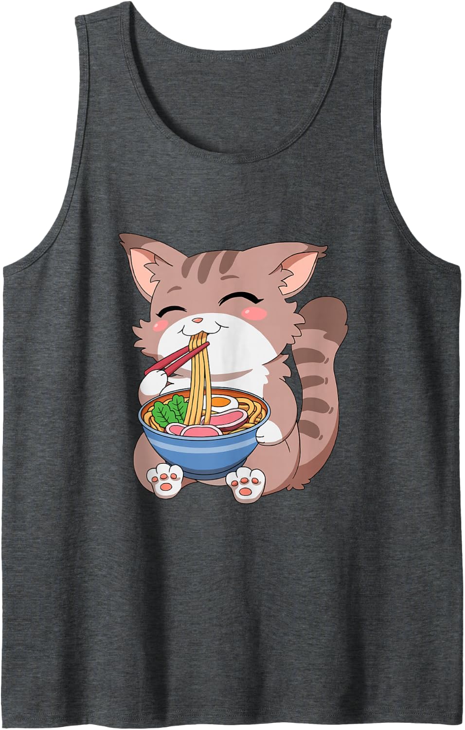 Japanese Kawaii Anime Cat Ramen Cat Sleeveless Tank Top - Dark Heather Grey