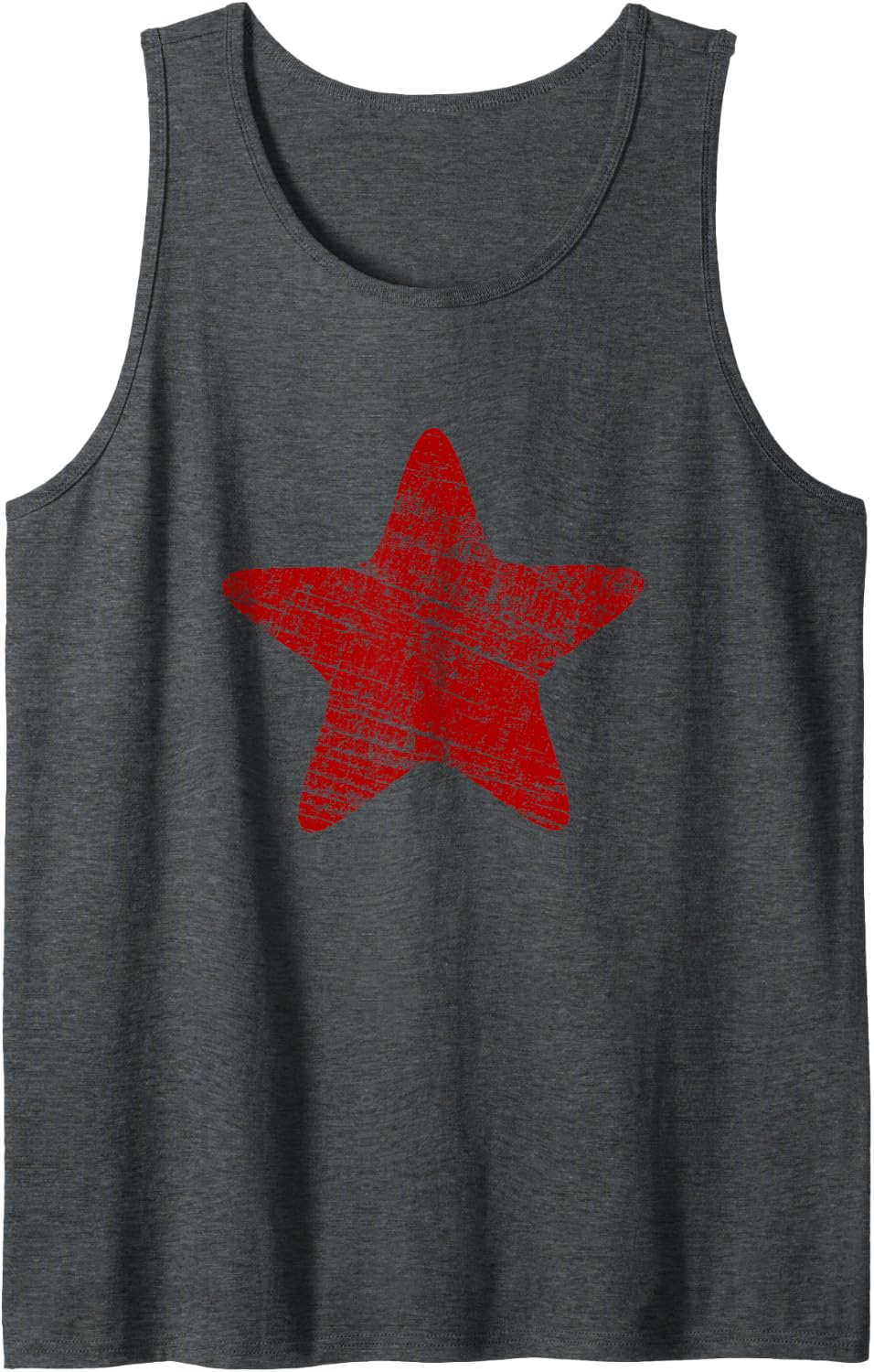 Vintage Distressed Red Star Print - Grunge Red Star Tank Top - Dark Heather Grey