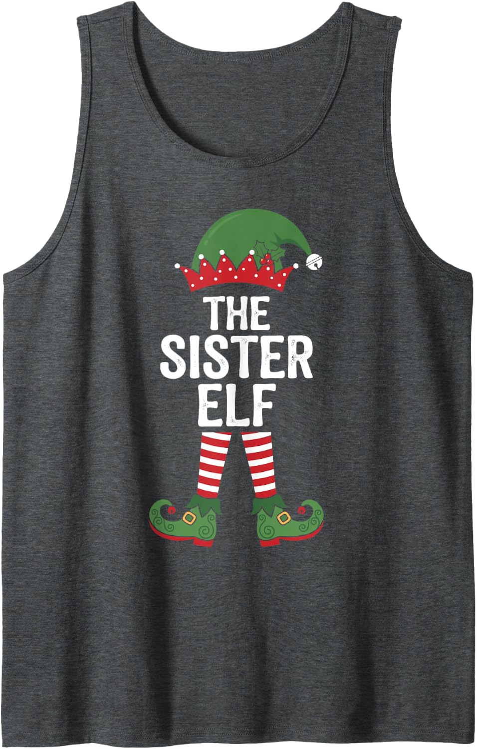 The Sister Elf Holiday Xmas Party Matching Family Group Sleeveless Tank Top - Dark Heather Grey