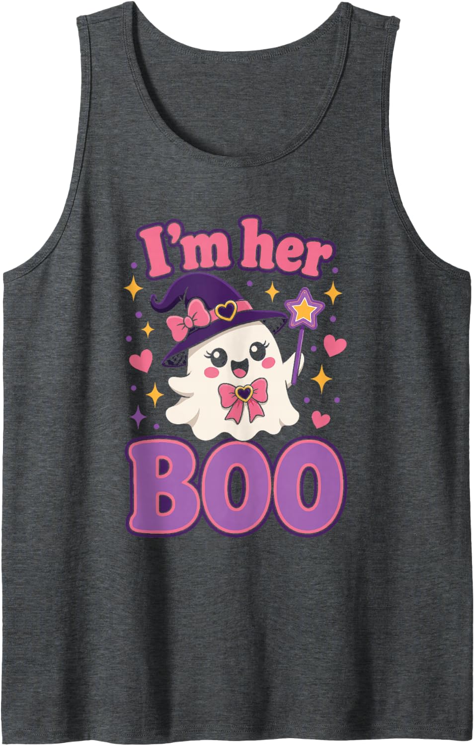 Halloween I'm Her Boo Cute Ghost Matching Couple Pink Tank Top - Dark Heather Grey