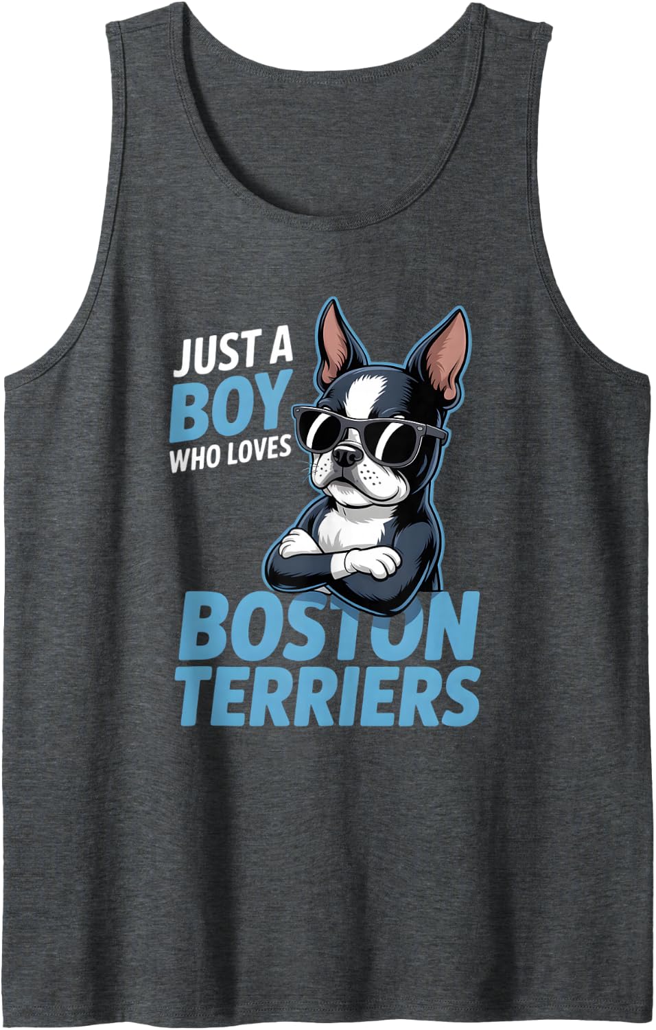 Boys Boston Terrier Sleeveless Tank Top - Dark Heather Grey