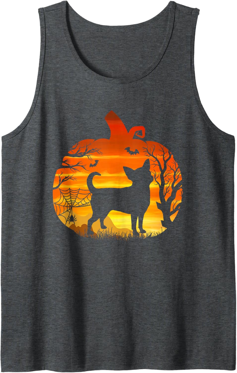 Chihuahua Halloween Costume Pumpkin Chihuahua Sleeveless Tank Top - Dark Heather Grey