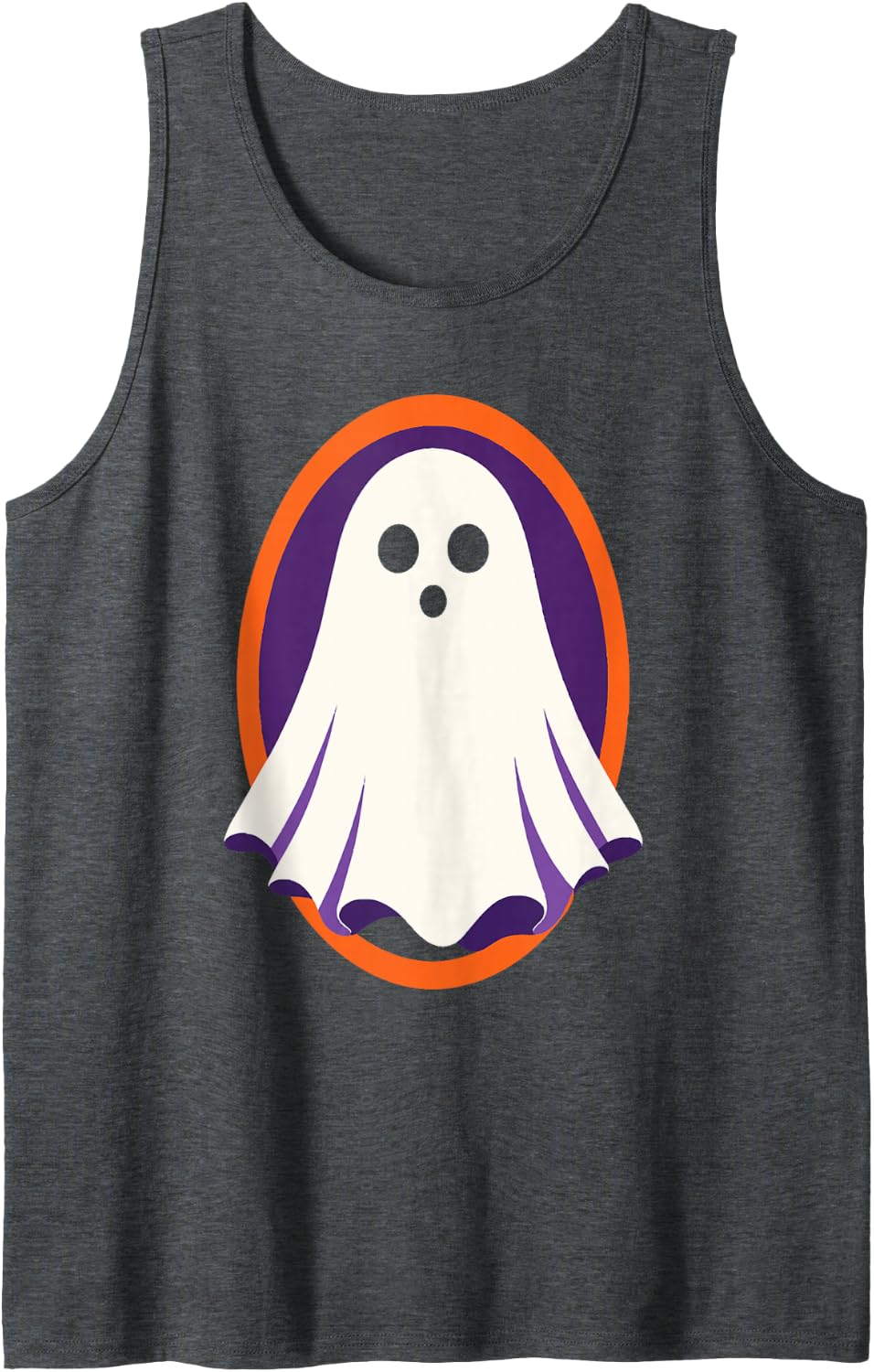 Halloween Ghost Badge Minimalist Retro Star Spooky Season Tank Top - Dark Heather Grey