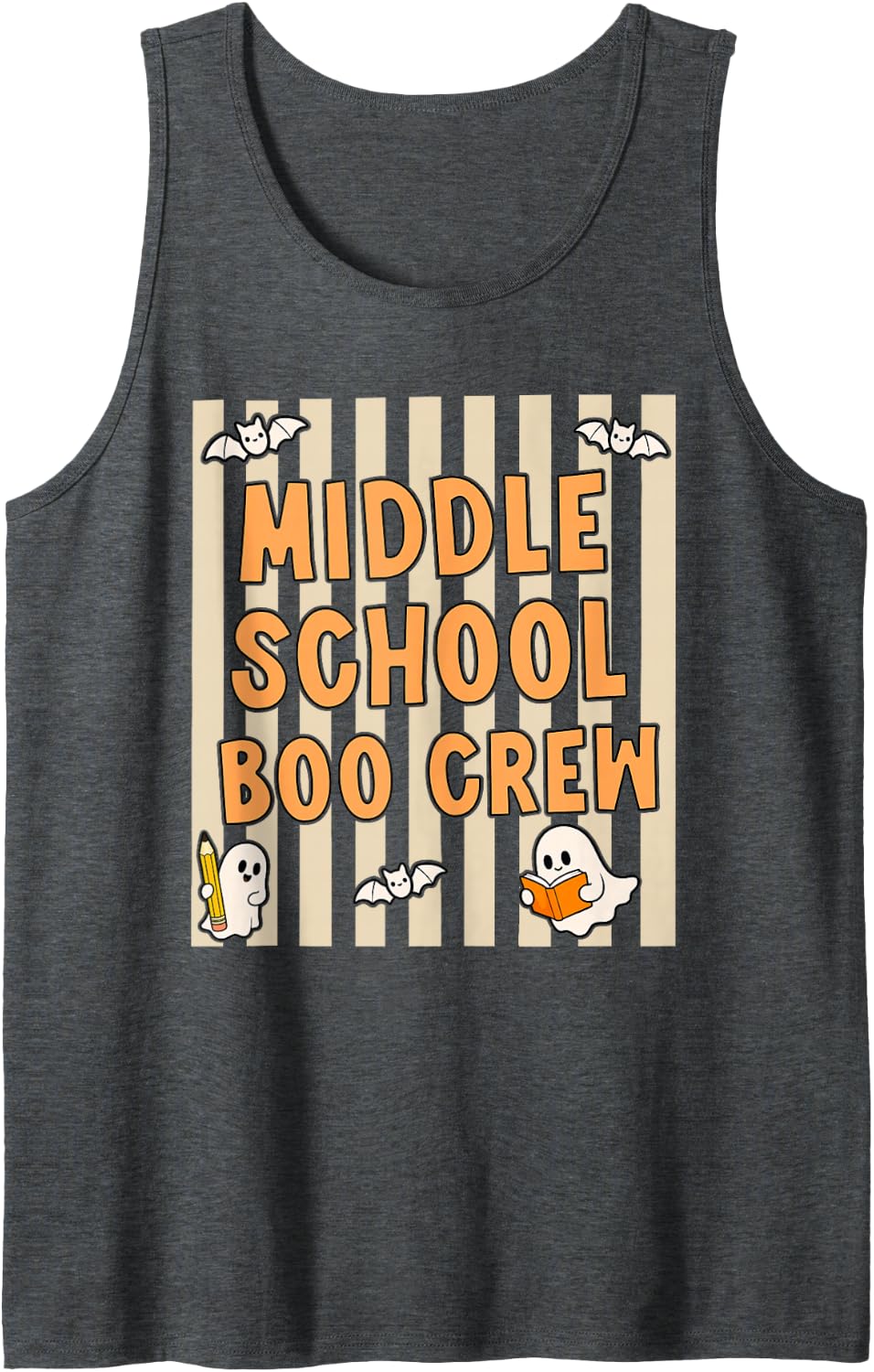 Middle School Boo Crew Spooky Halloween Teacher Boys Sleeveless Tank Top - Dark Heather Grey
