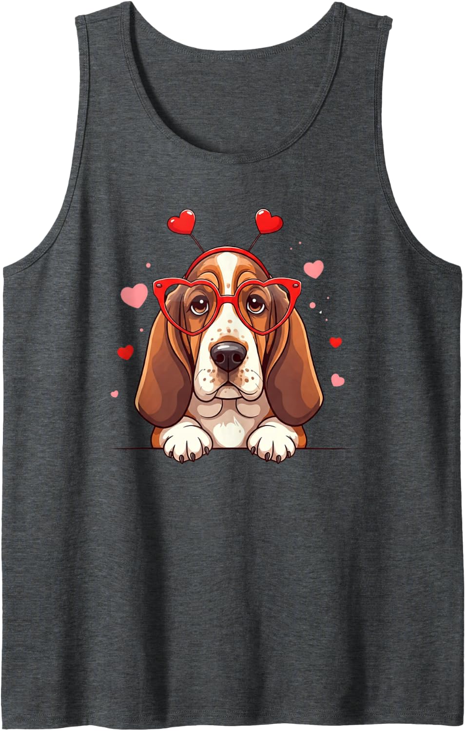 Funny Basset Hound Headband Heart Valentine Womens Mens Kids Sleeveless Tank Top - Dark Heather Grey